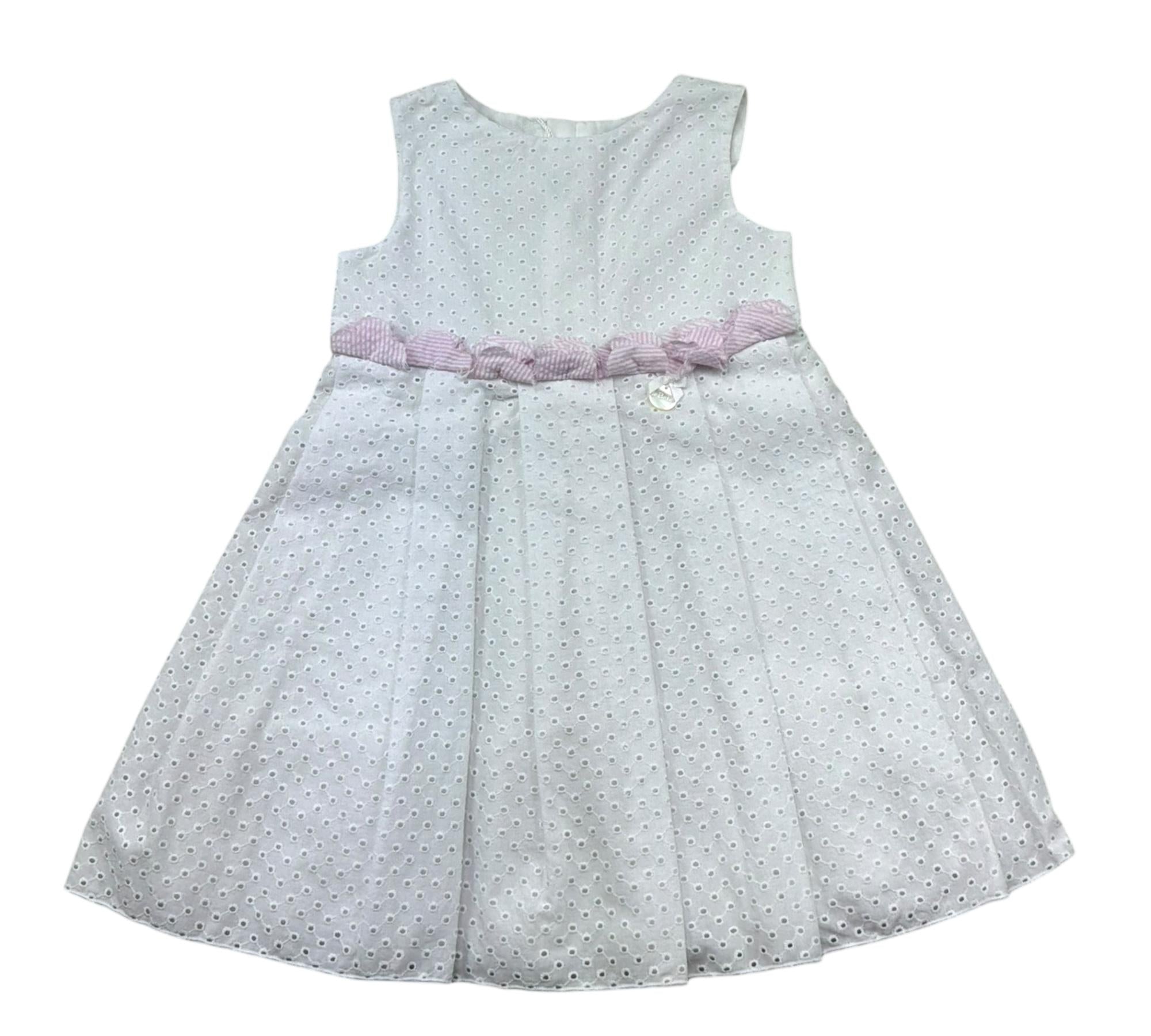 Le Bebe Abito Giromanica Tinta Unita con Ricami per Neonata LBG0667 BIANCO LE BEBE 