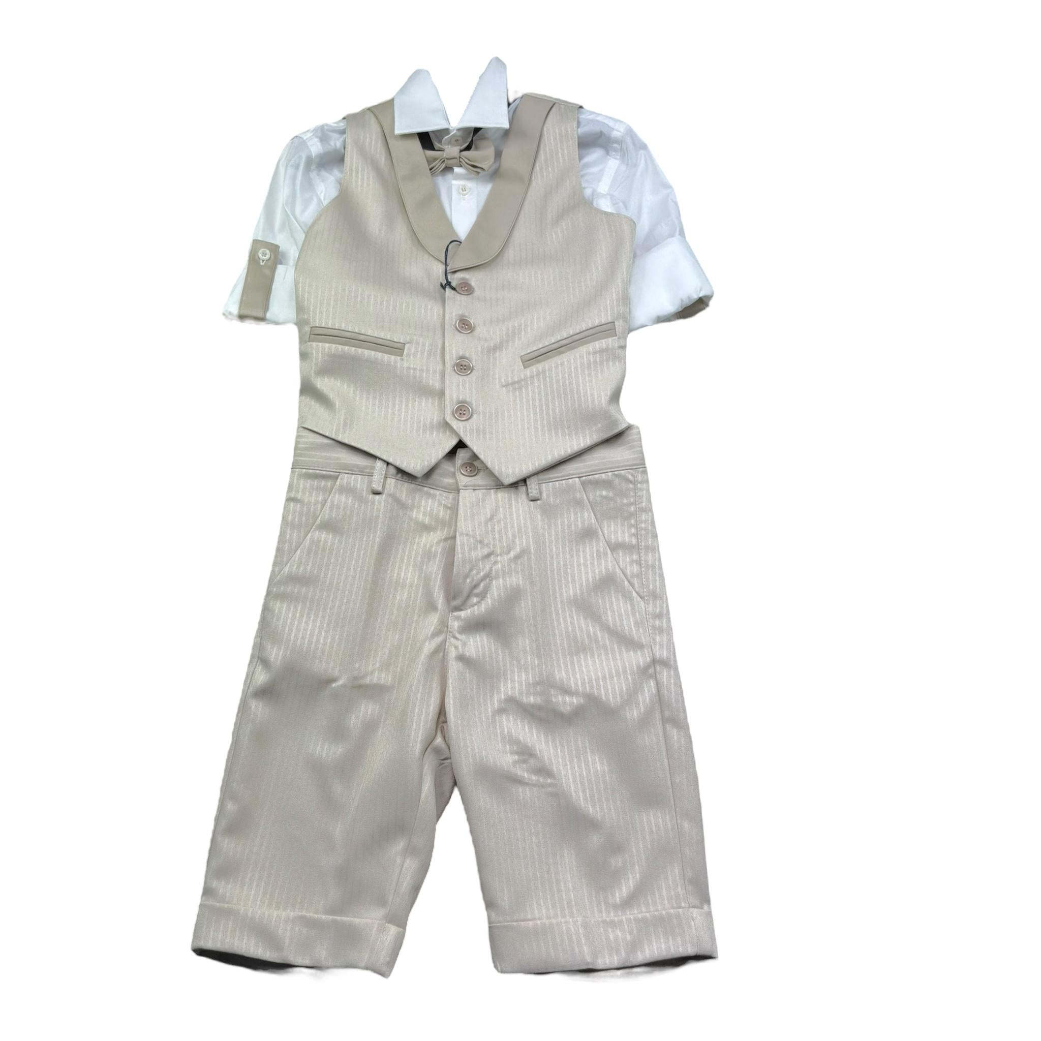 Mai'S Kids Completo 4 Pezzi Camicia--Gilet-Pantalone-Papillions per Bambino ANDREASX BEIGE MAI'S KIDS 