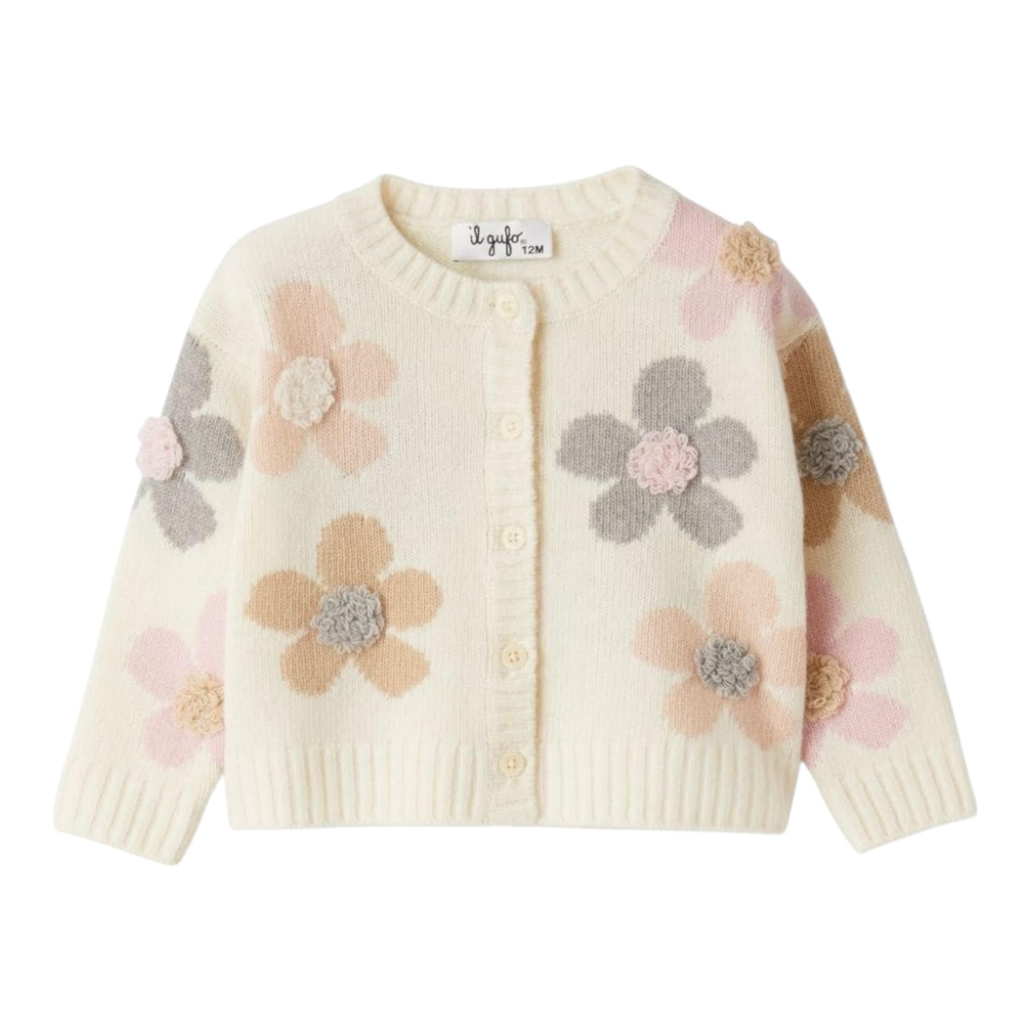 IL GUFO cardigan tinta unita con stampa fiori Panna per Neonata A24GF438EM220 PANNA IL GUFO 