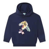 KENZO felpa chiusa con cappuccio tinta unita con stampa in contrasto Blu per Bambino K15693 BLU KENZO 