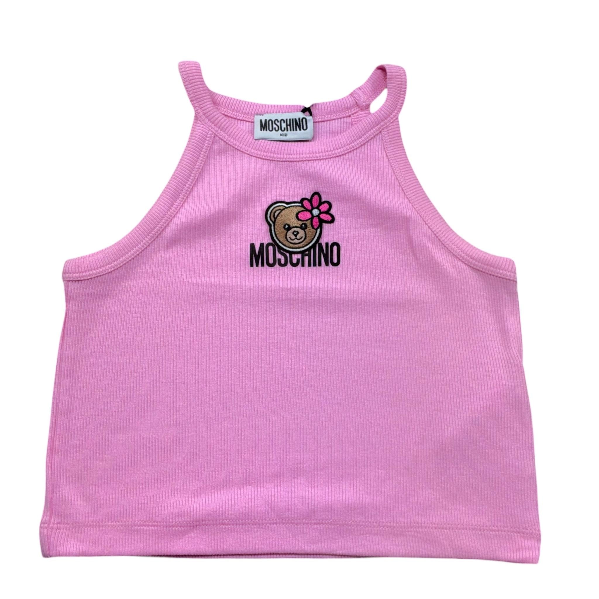 Moschino Canotta Tinta Unita con Stampa per Bambina HDM06Z ROSA MOSCHINO 