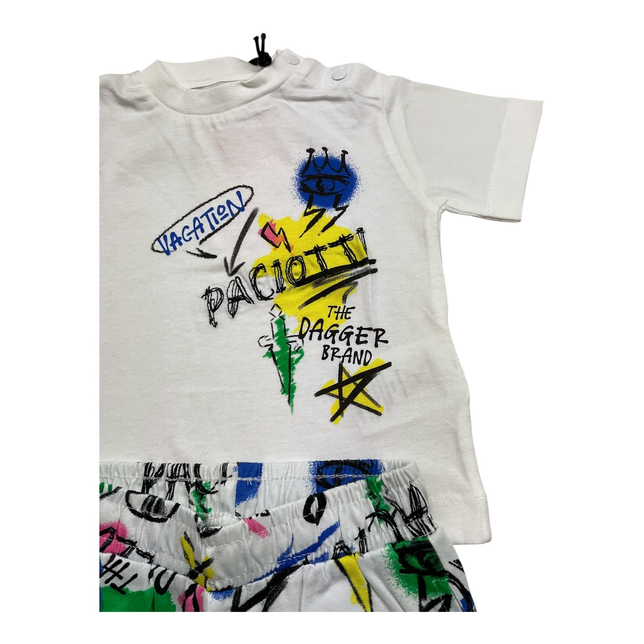 Cesare Paciotti Completo 2 Pezzi T-Shirt-Bermuda Tinta Unita con Stampa per Neonato COMP5124B BIANCO CESARE PACIOTTI 