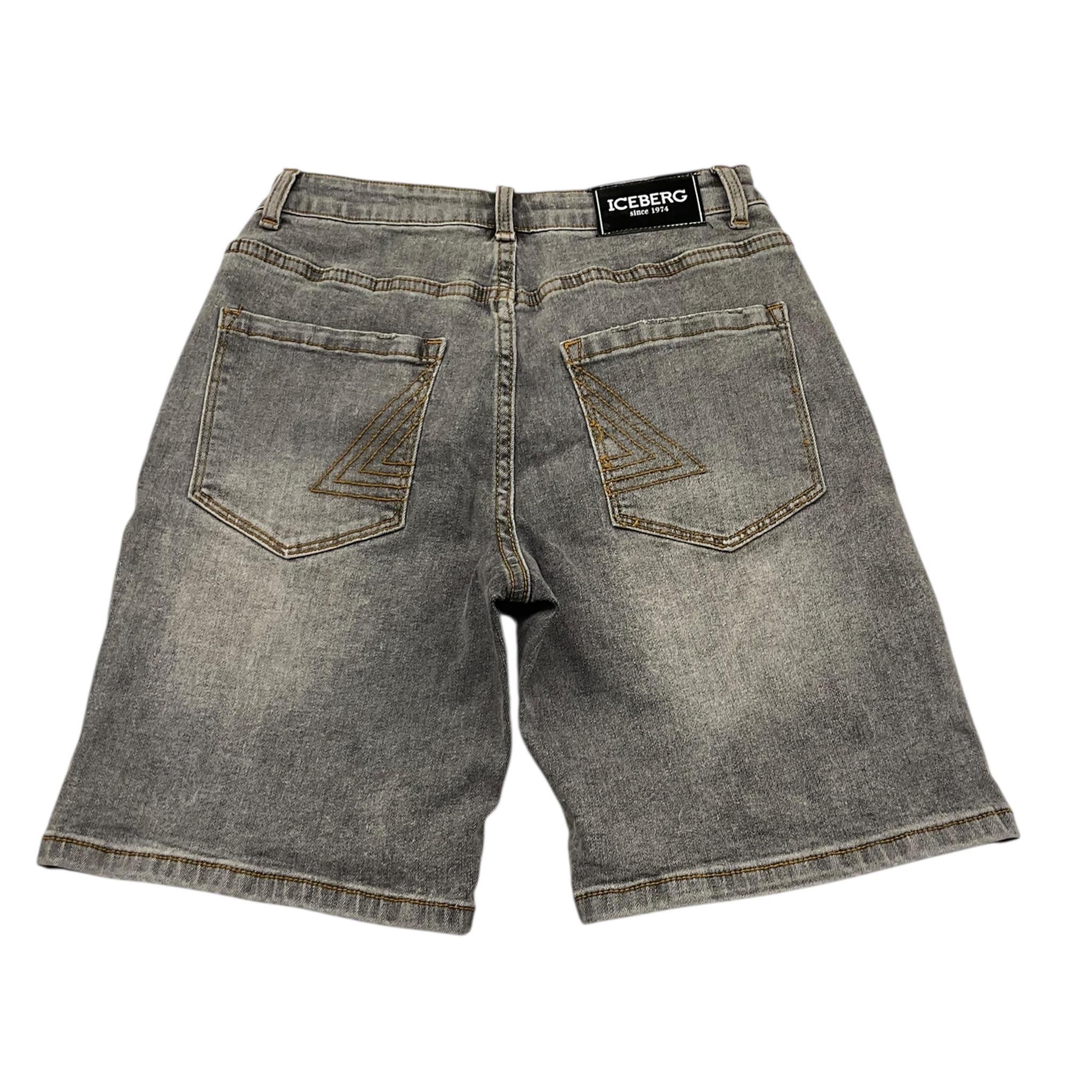 Iceberg Bermuda In Denim Tinta Unita con Stampa per Bambino BMICE5104J NERO ICEBERG 