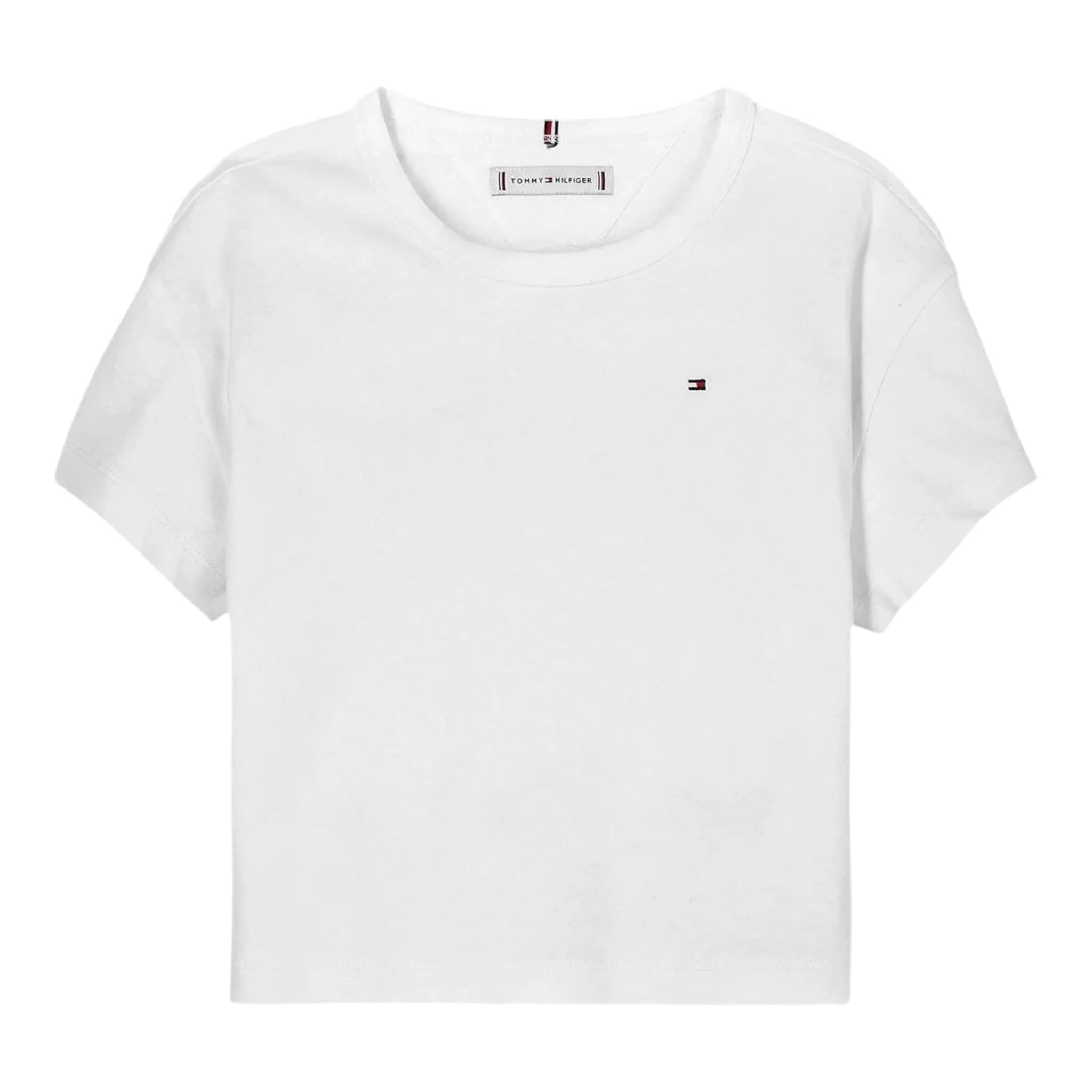 Tommy Hilfiger T-Shirt Girocollo Tinta Unita con Logo per Bambino KB0KB09646 BIANCO TOMMY HILFIGER 