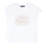 DKNY t-shirt tinta unita con stampa Bianco/oro per Bambina D62023 BIANCO/ORO DKNY 