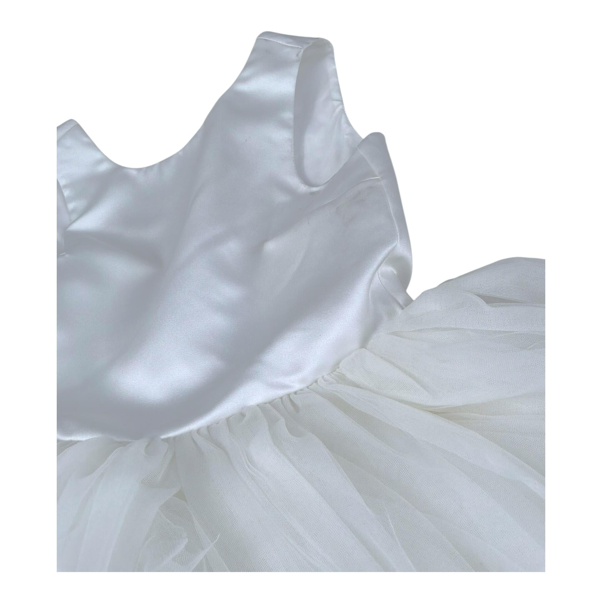 Nunzia Corinna Abito Cerimonia Tinta Unita Giromanica con Tulle per Bambina NJ2015992 BIANCO NUNZIA CORINNA 