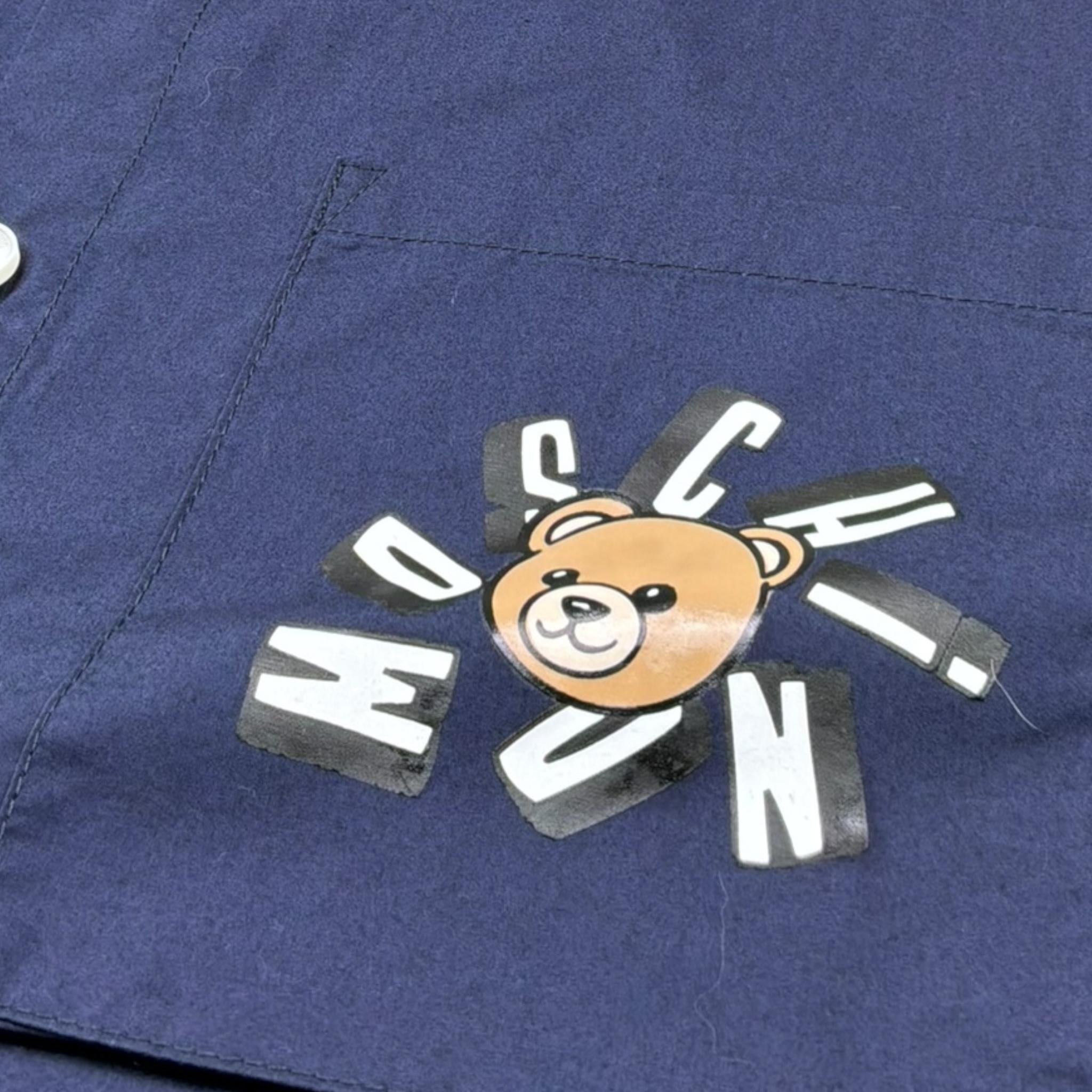 Moschino Camicia Mezza Manica Tinta Unita con Stampa per Bambina HUC01W BLU MOSCHINO 