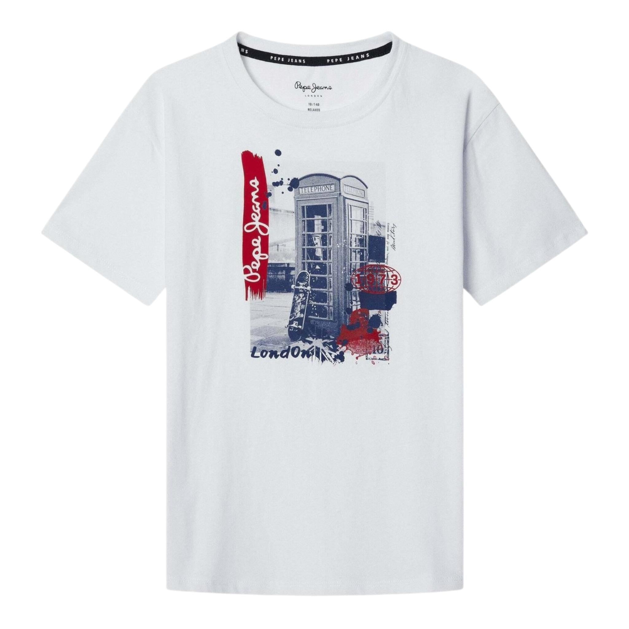 Pepe Jeans T-Shirt Girocollo Tinta Unita con Stampa per Bambino PB503983 BIANCO PEPE JEANS 