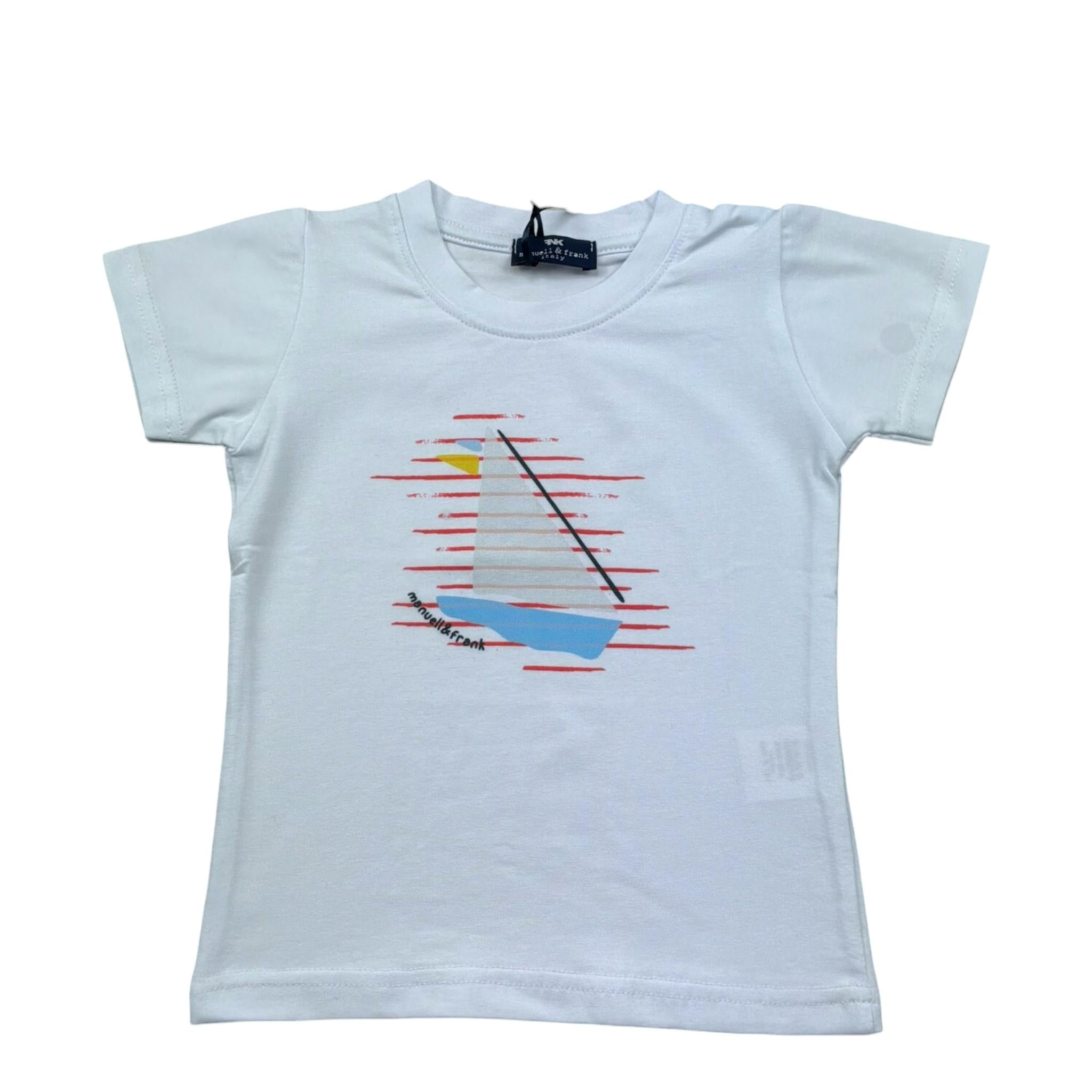Manuel & Frank T-Shirt Girocollo Tinta Unita con Stampa per Bambino MF7315B BIANCO MANUEL & FRANK 