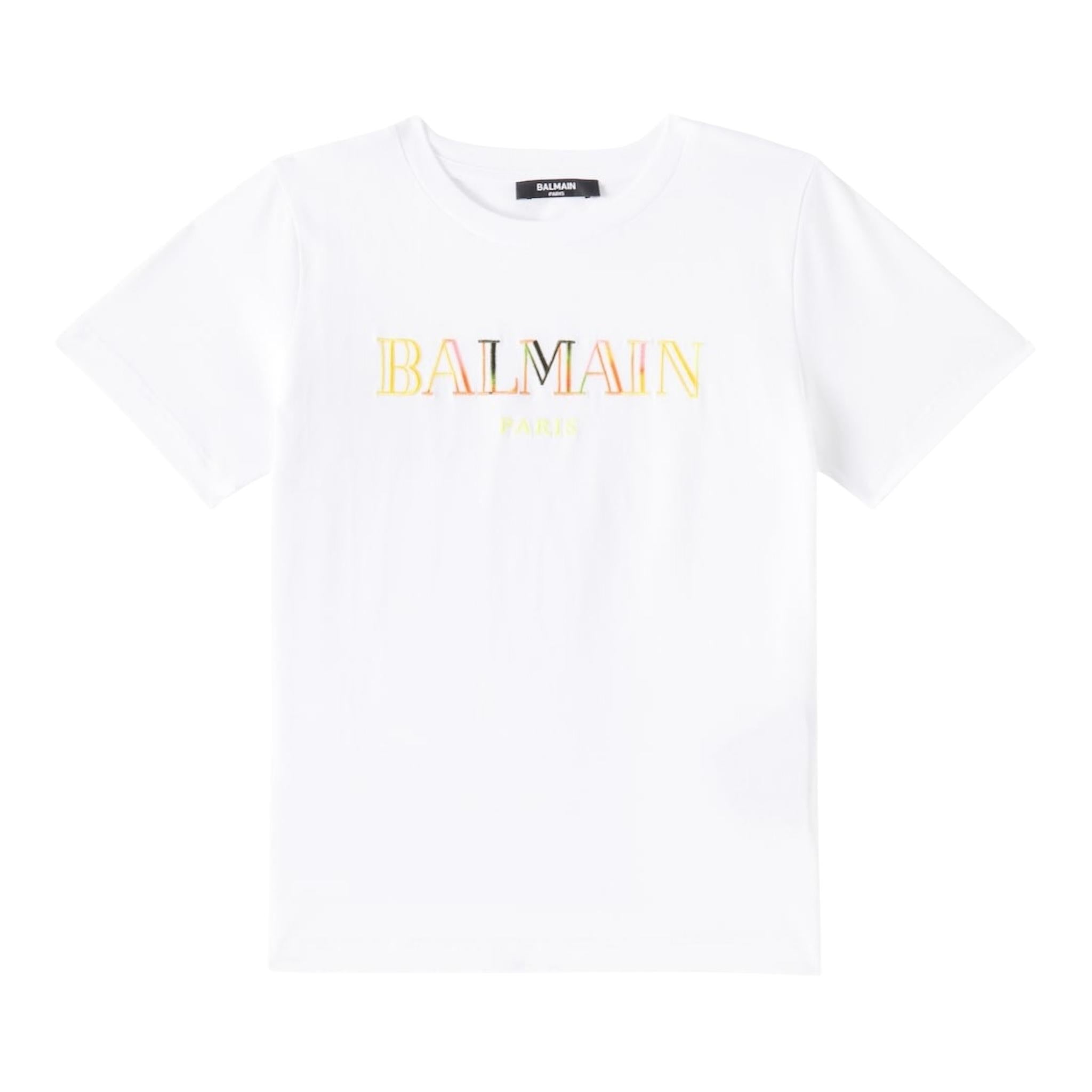 Balmain T-Shirt Girocollo Tinta Unita con Stampa per Bambino BW8541J BIANCO BALMAIN 