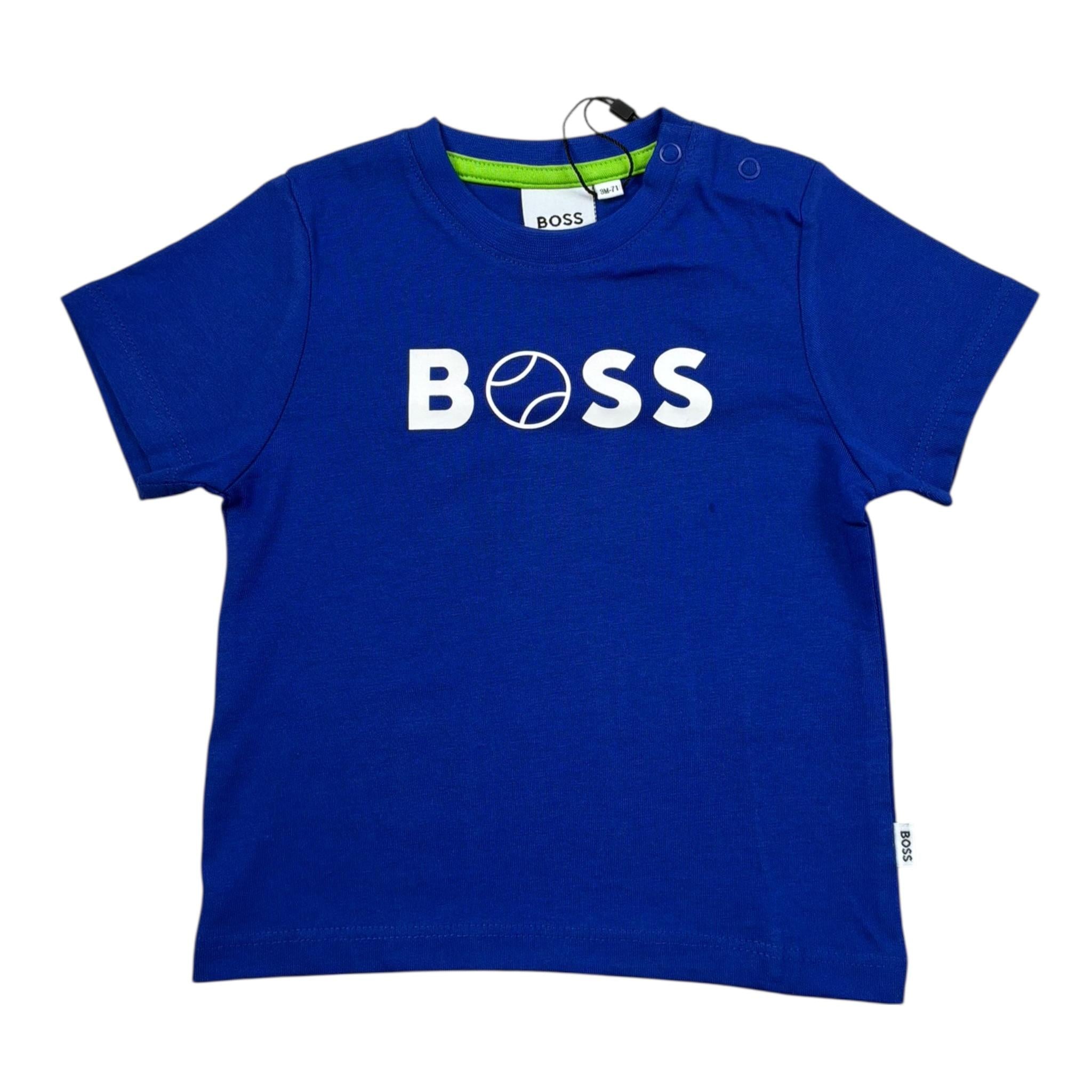 Boss T-Shirt Girocollo Tinta Unita con Stampa per Neonato J05101 BLU BOSS 