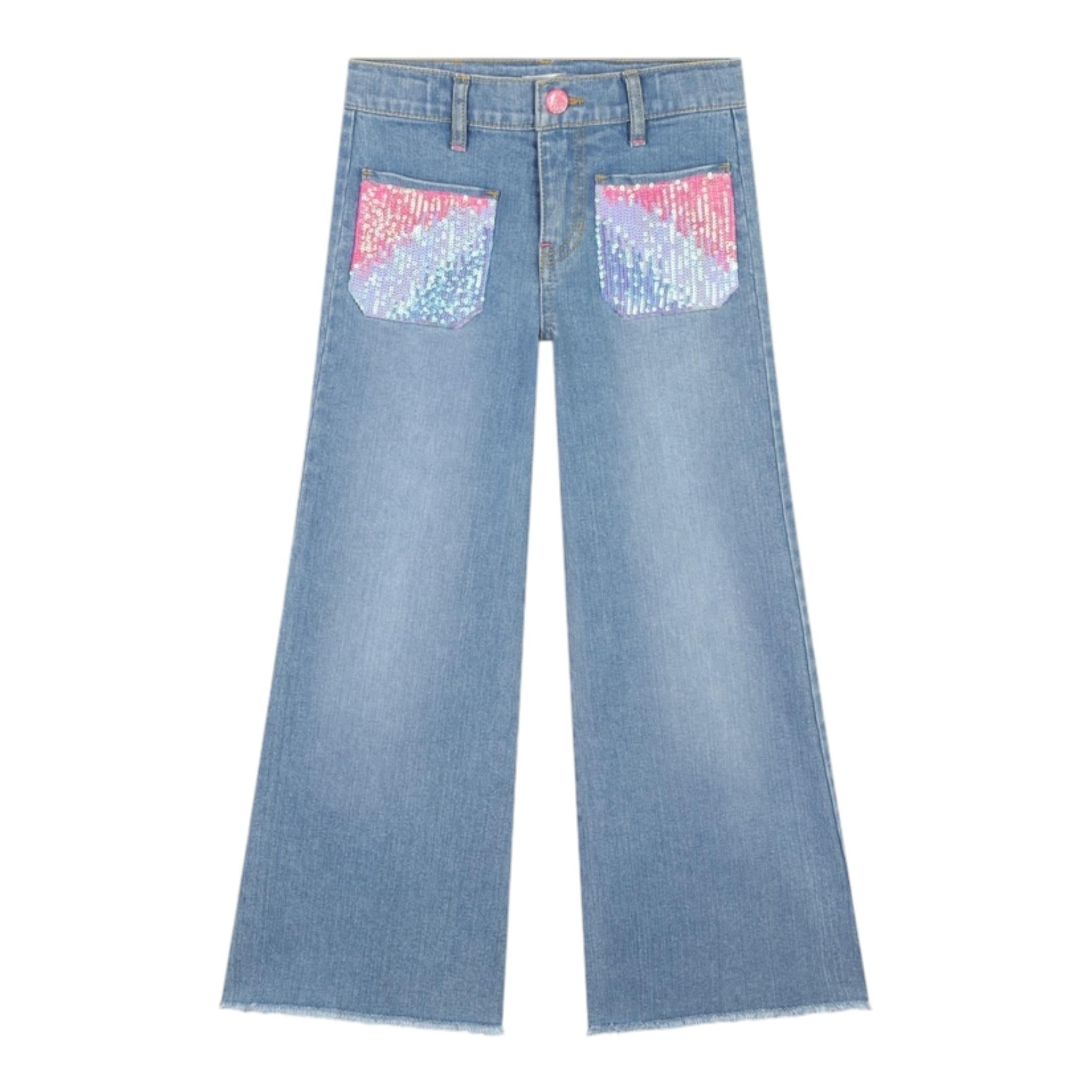 BillIEBLUSH jeans tinta unita con paillettes Azzurro per Bambina U20454 AZZURRO BillIEBLUSH 