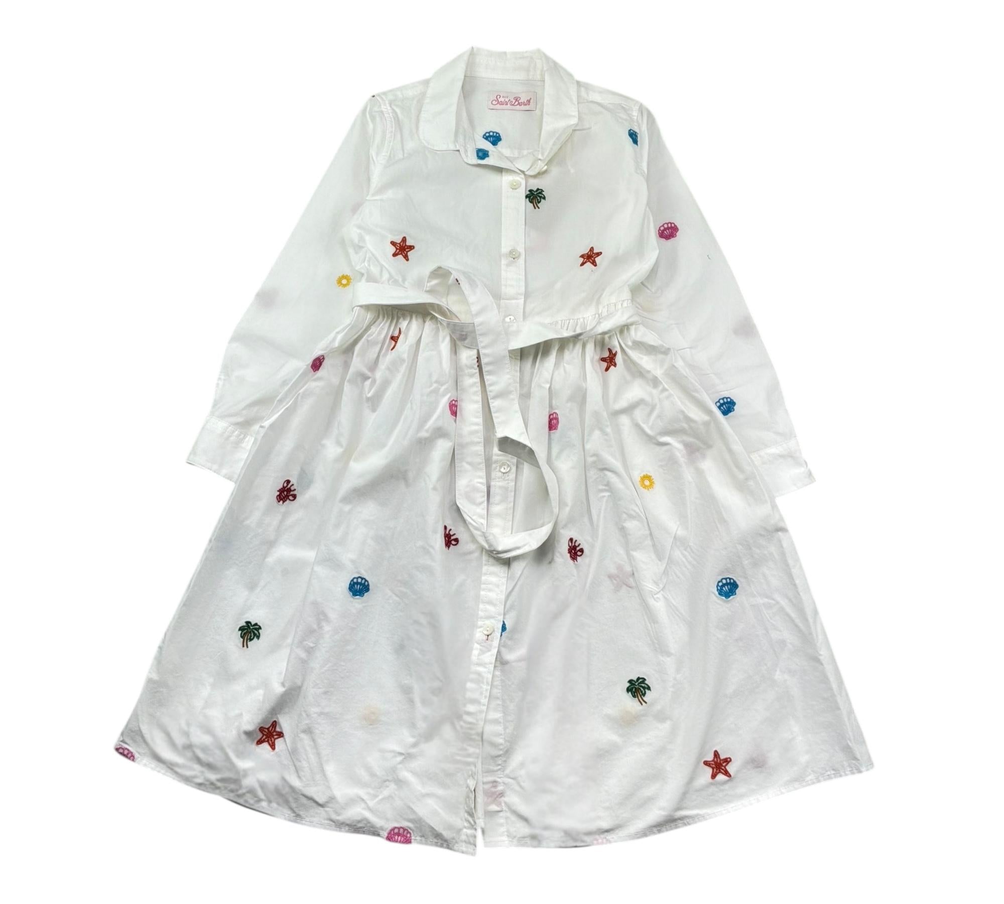 Saint Barth Abito Manica Lunga Tinta Unita con Ricami per Bambina PHILPA BIANCO SAINT BARTH 