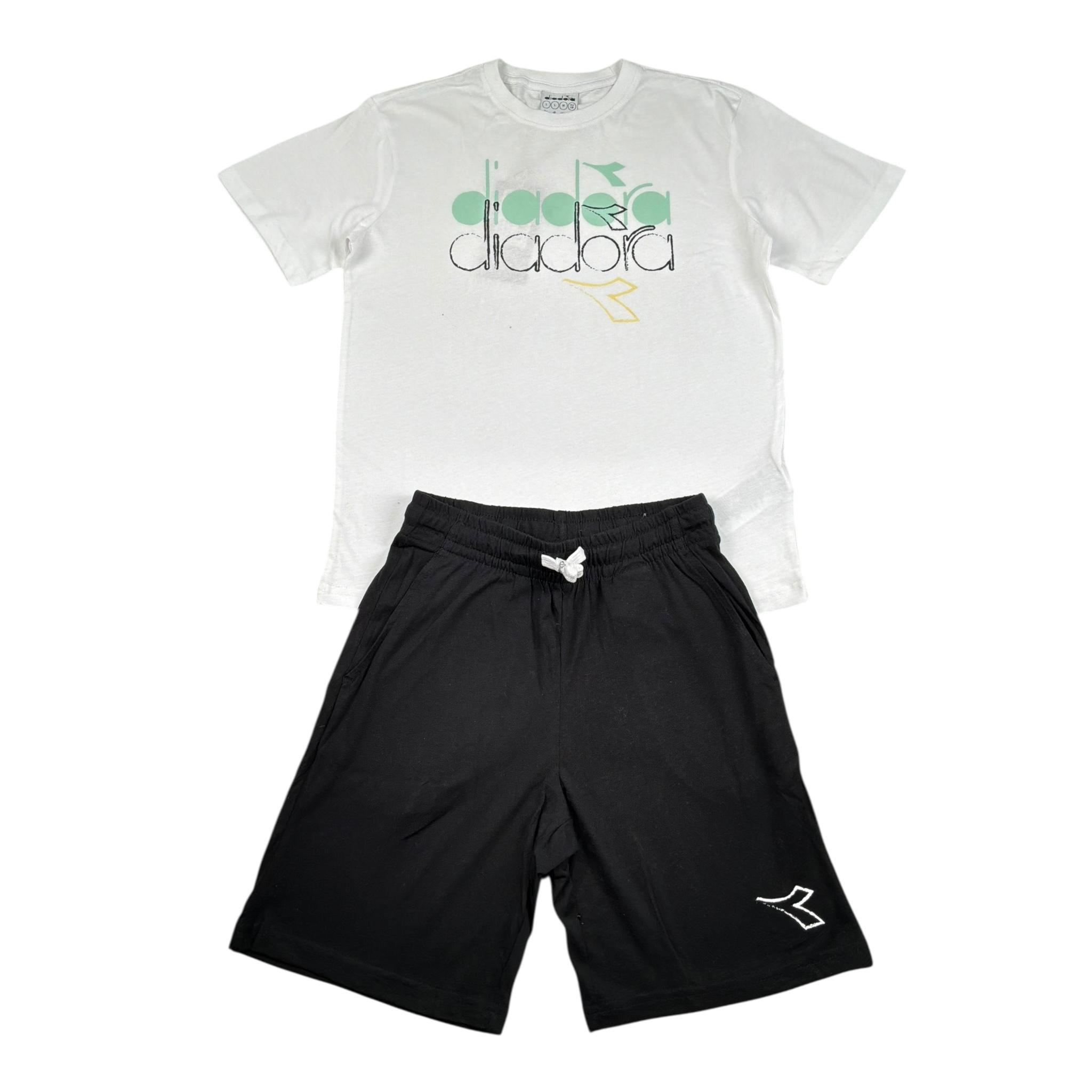 Diadora Completo 2 Pezzi T-Shirt-Leggins Bermuda Bicolore per Bambino 102181710 BIANCO/NERO DIADORA 