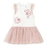Mayoral Abito Giromanica Tinta Unita Bicolore con Gonna In Tulle per Neonata 1904 BIANCO/ROSA MAYORAL 