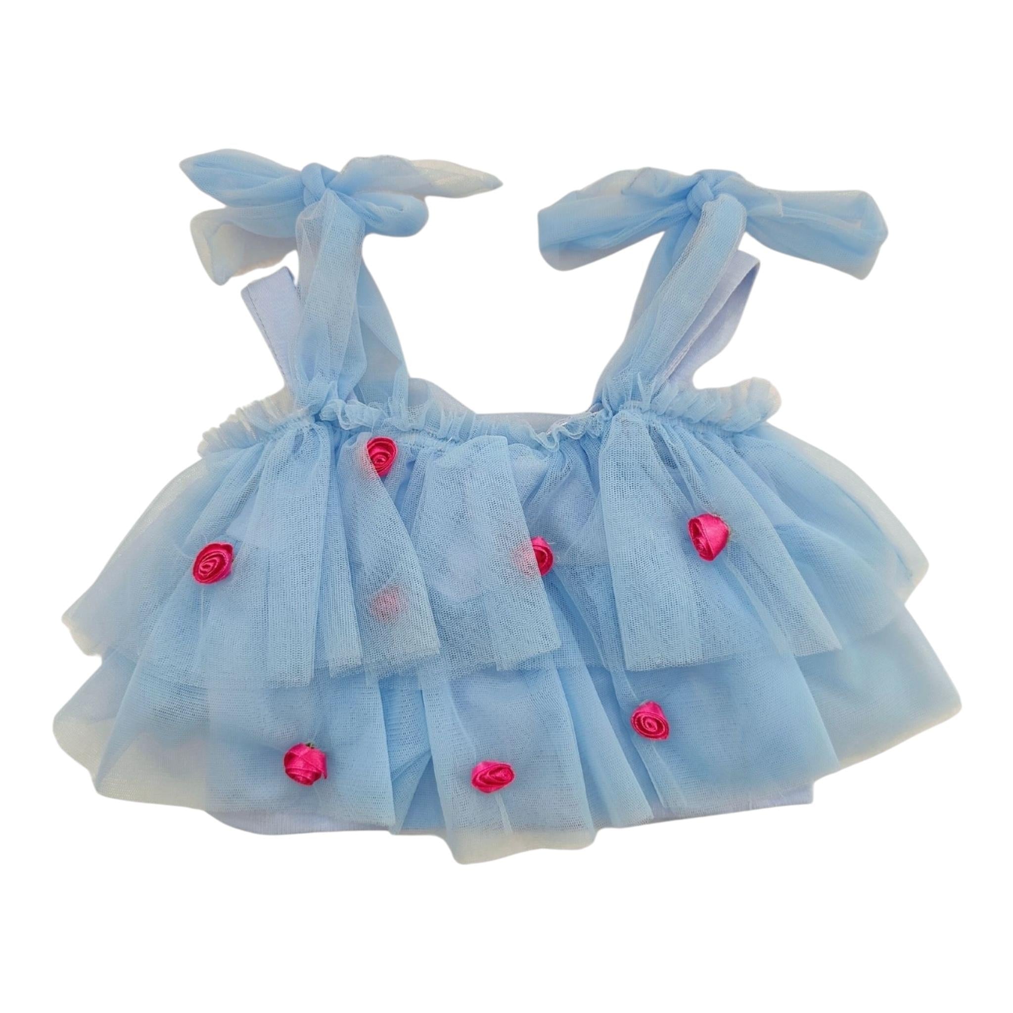 Miss Grant Top Giromanica Tinta Unita In Tulle con Applicazioni per Neonata MG1295 AZZURRO MISS GRANT 