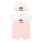 Moschino Set Pagliaccetto-Cappello Bicolore per Neonata MUY07E BIANCO/ROSA MOSCHINO 