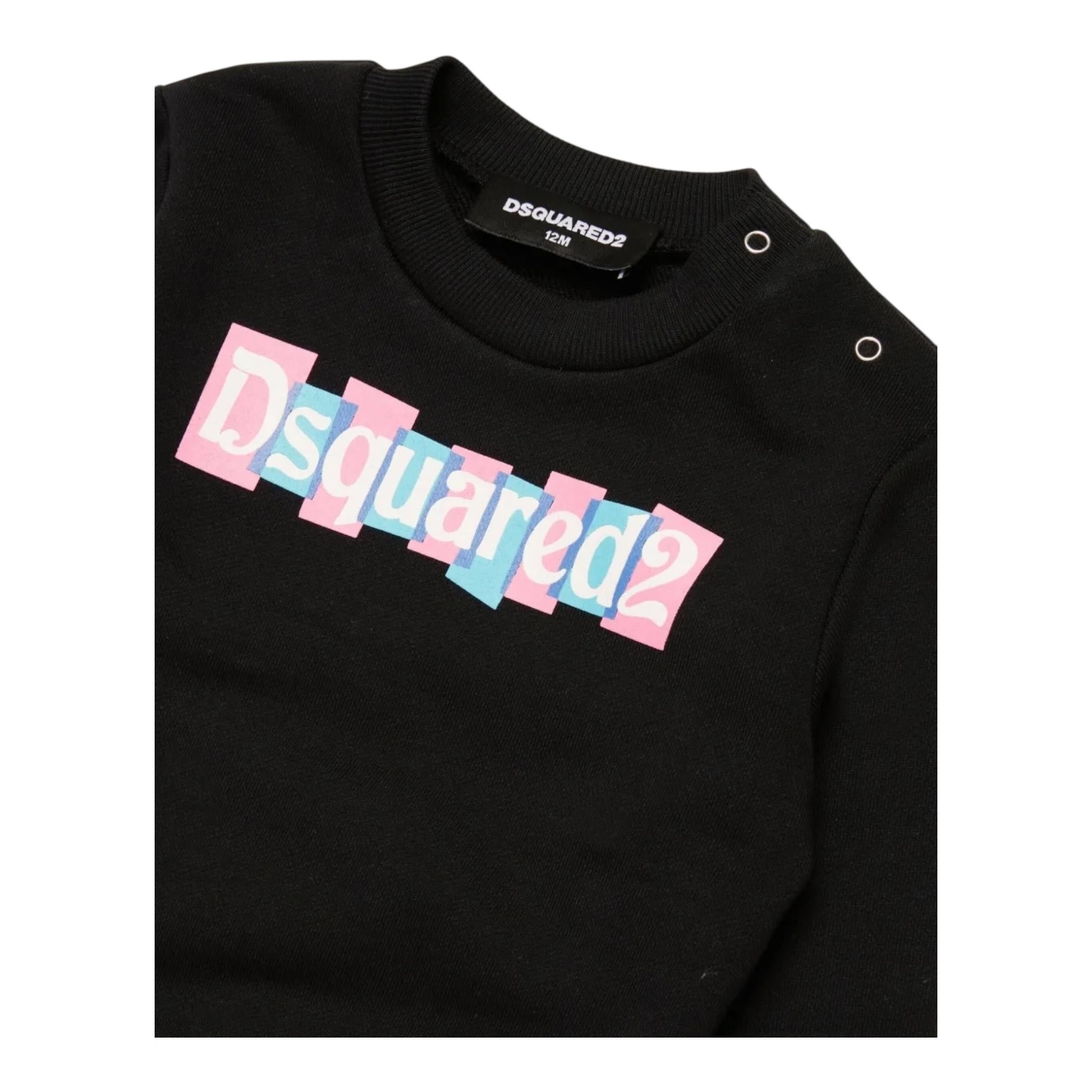 DSQUARED2 felpa chiusa girocollo tinta unita con logo Nero per Neonato DQ2496N NERO DSQUARED2 