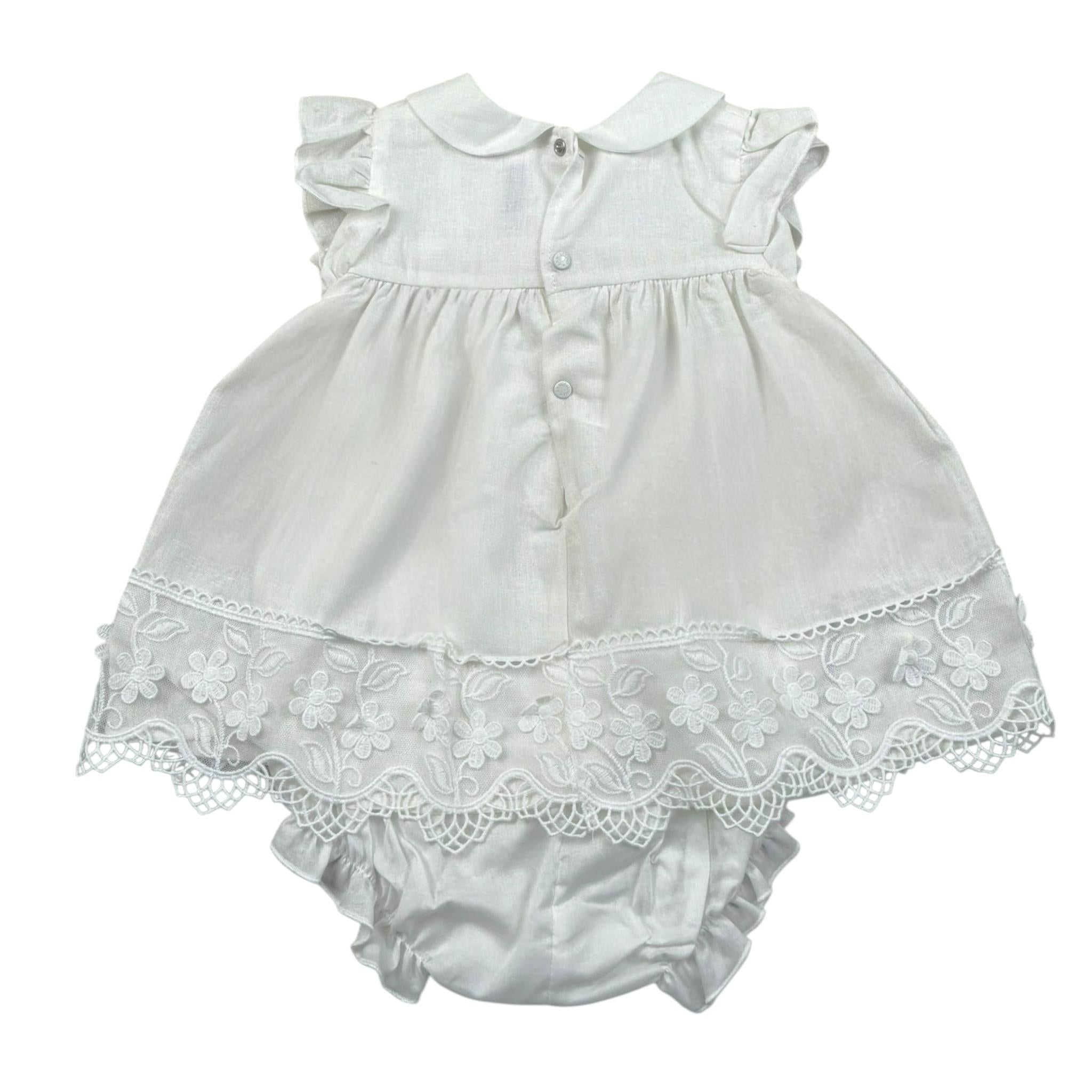 Barcellino Pagliaccetto Tinta Unita con Ricami per Neonata 110601 BIANCO BARCELLINO 