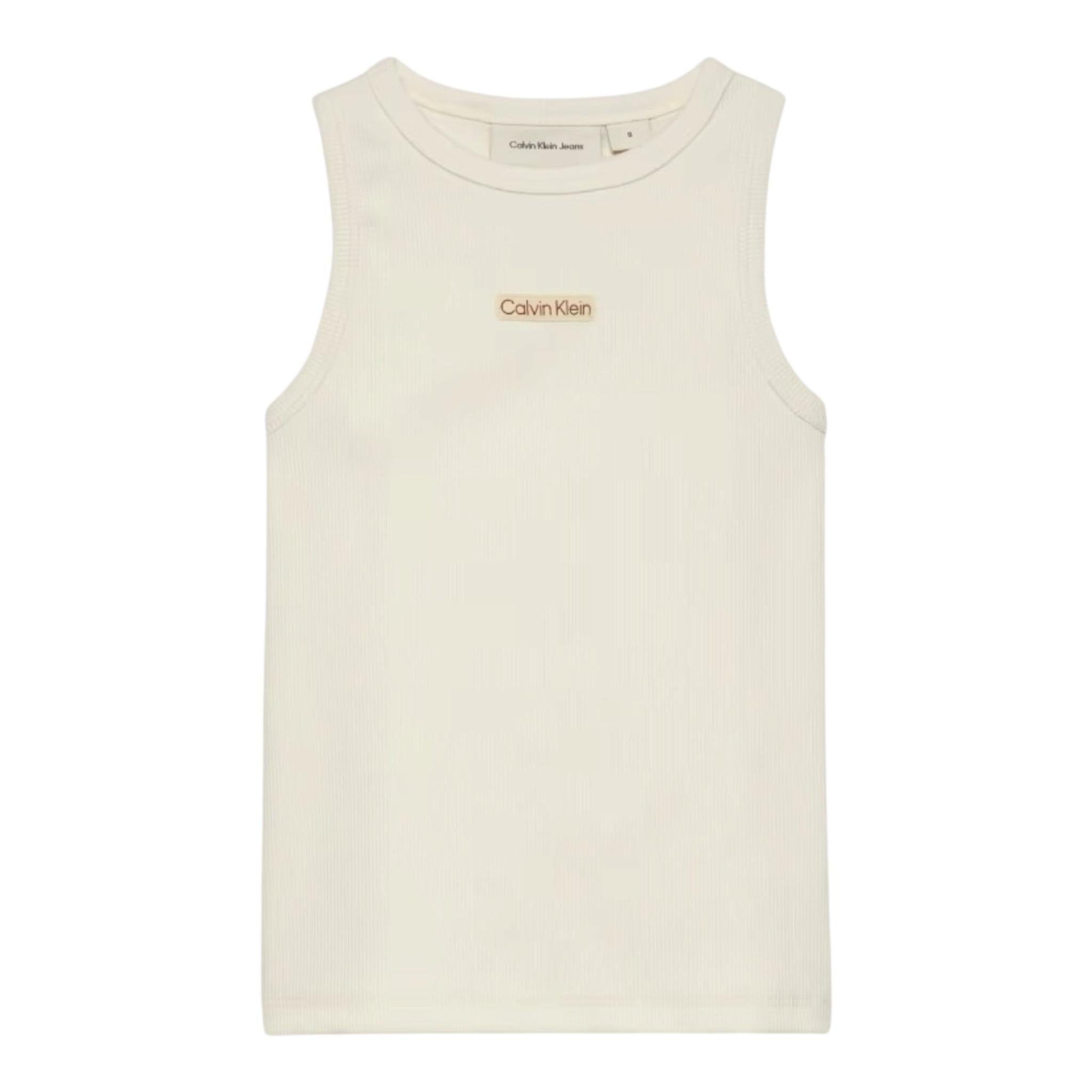 Calvin Klein Canotta Tinta Unita Giromanica con Stampa per Bambina IG0IG02871X PANNA CALVIN KLEIN 