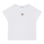 DOLCE & GABBANA t-shirt girocollo tinta unita con applicazione Bianco per Bambina L5JTID BIANCO DOLCE & GABBANA 