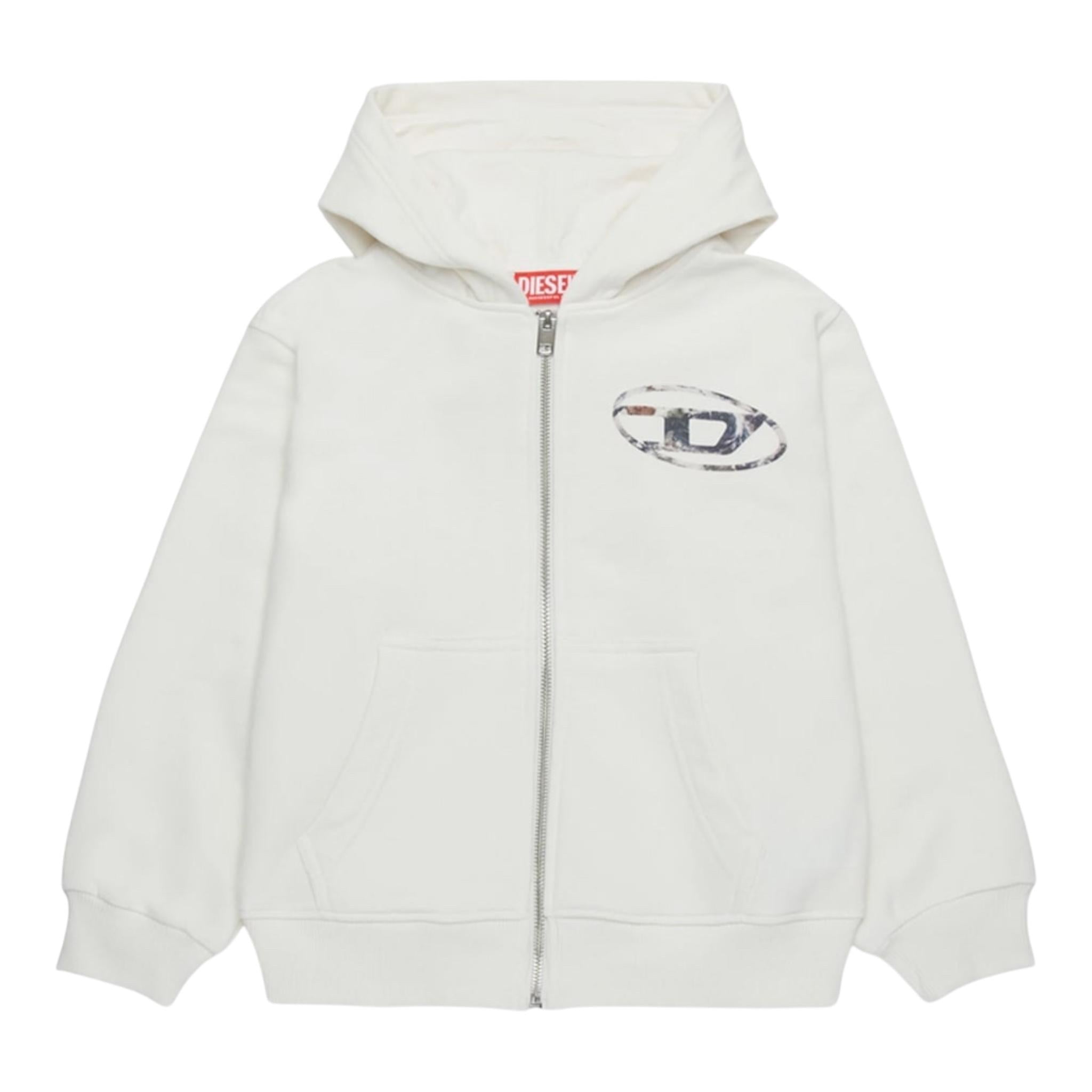 DIESEL felpa tinta unita con zip e cappuccio Bianco per Bambino J02001 BIANCO DIESEL 