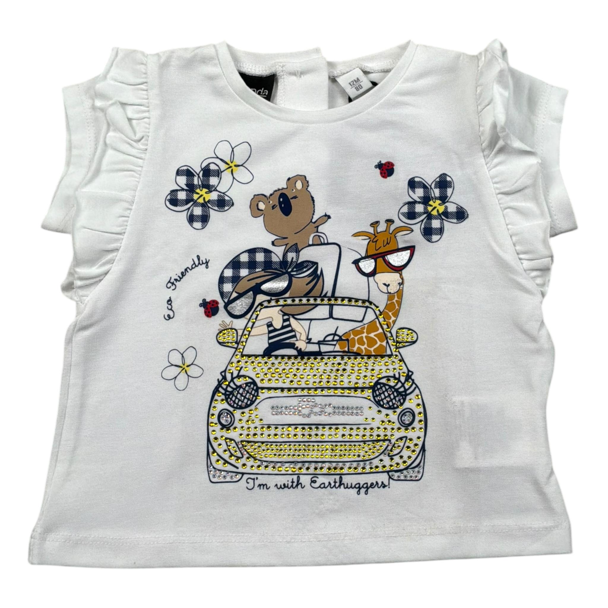 Sarabanda T-Shirt Girocollo Tinta Unita con Stampe per Neonata 04421 BIANCO SARABANDA 