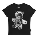 PHILIPPE PLEIN t-shirt girocollo tinta unita con stampa logo Nero per Bambino BTK1259 NERO PHILIPPE PLEIN 