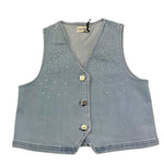 Fracomina Gilet In Denim Tinta Unita con Brillantini per Bambina FM0915 AZZURRO FRACOMINA 