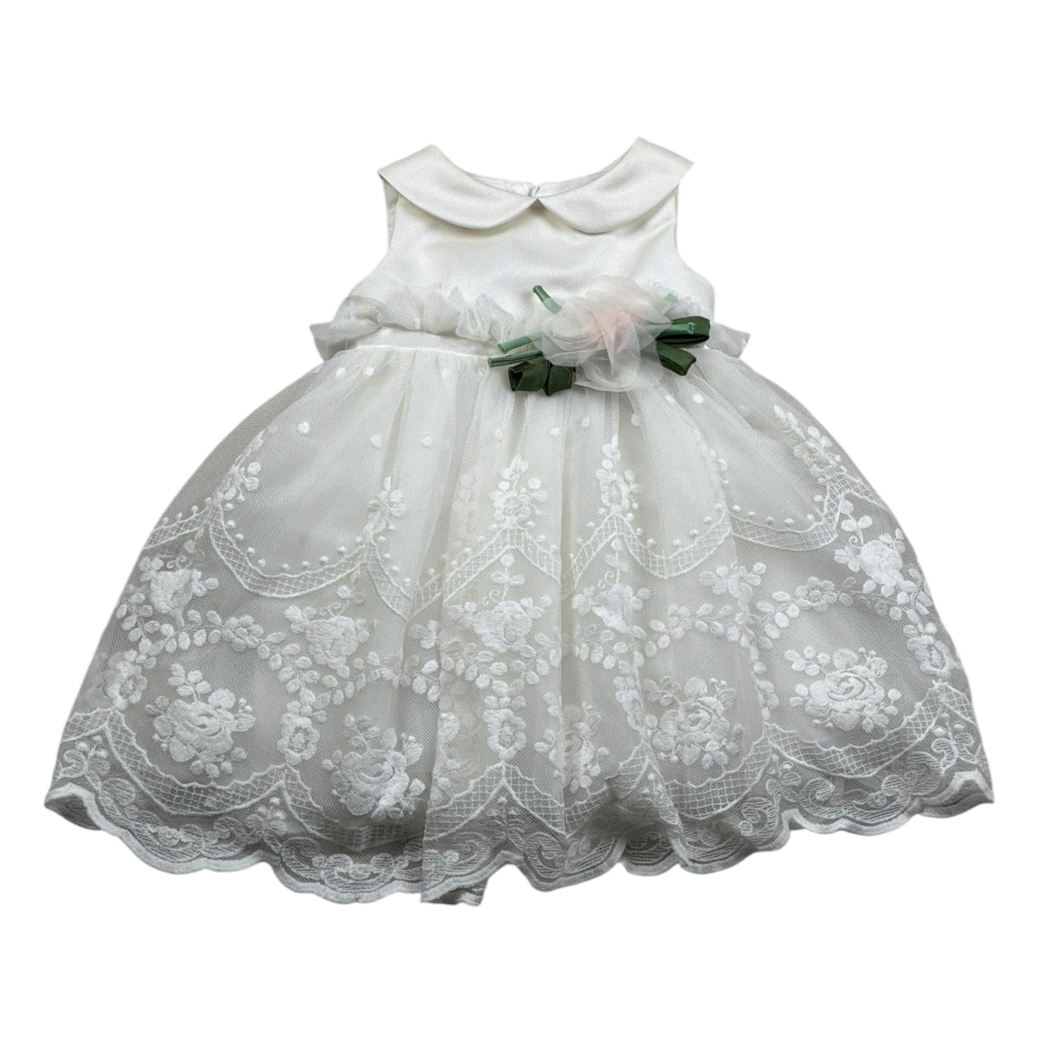 Colori Chiari Abito Giromanica tinta unita con Tulle Bianco per Neonata FN105765 BIANCO COLORI CHIARI 