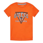 Guess T-Shirt Gircollo Tinta Unita con Stampa per Neonato I3RI03K8HM0 ARANCIONE GUESS 