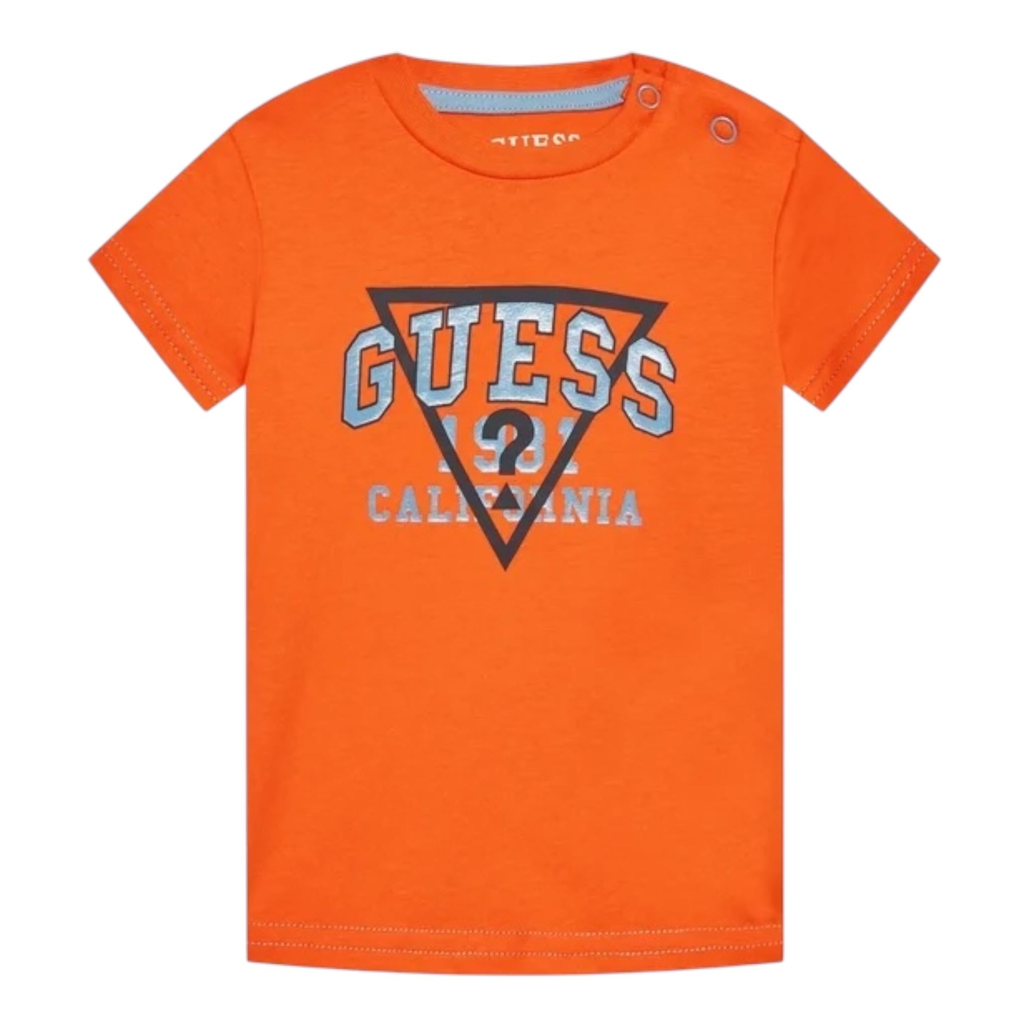 Guess T-Shirt Gircollo Tinta Unita con Stampa per Neonato I3RI03K8HM0 ARANCIONE GUESS 