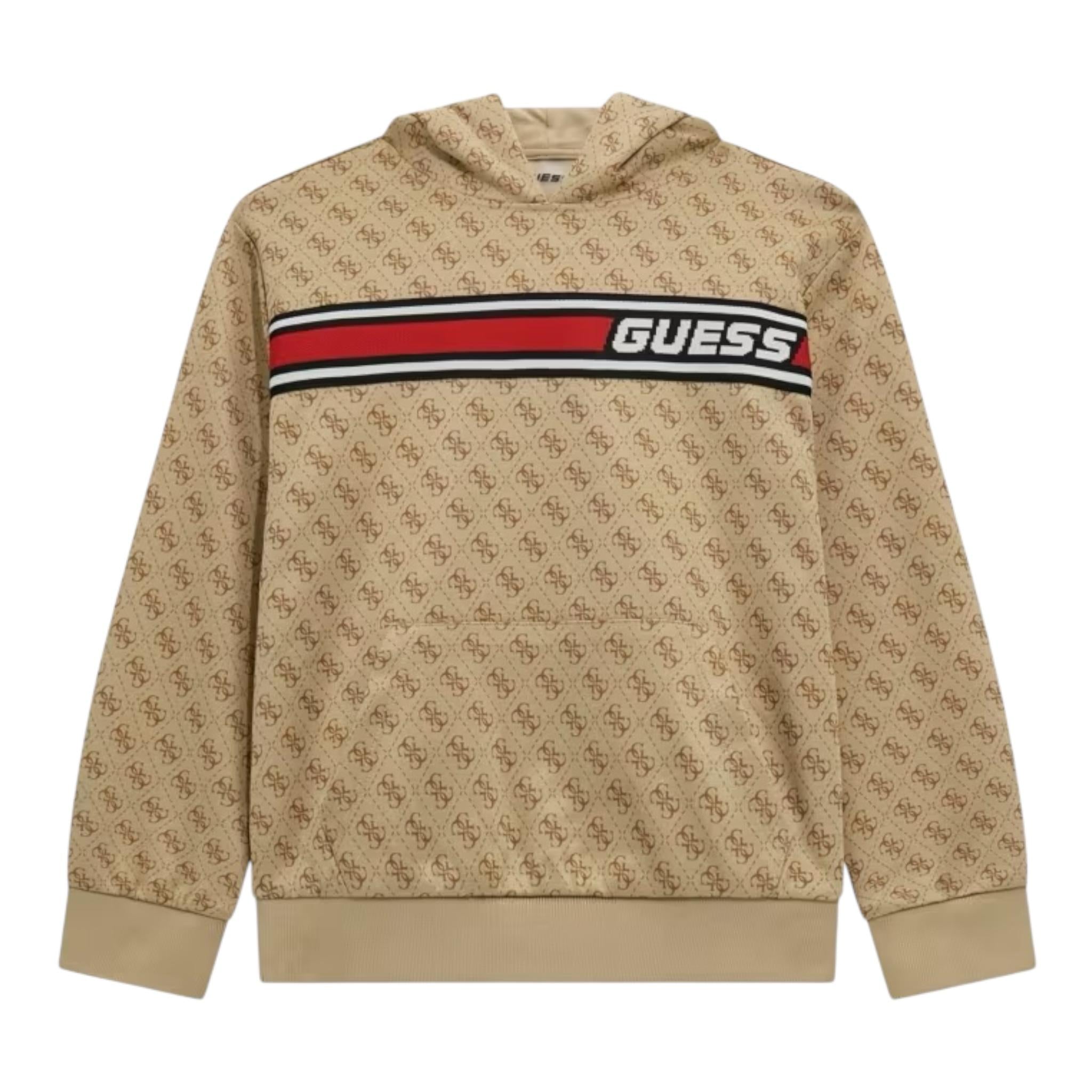 Guess Felpa Chiusa con Cappuccio Tinta Unita con Stampa In Contrasto per Bambino L5RQ24FL04 BEIGE GUESS 