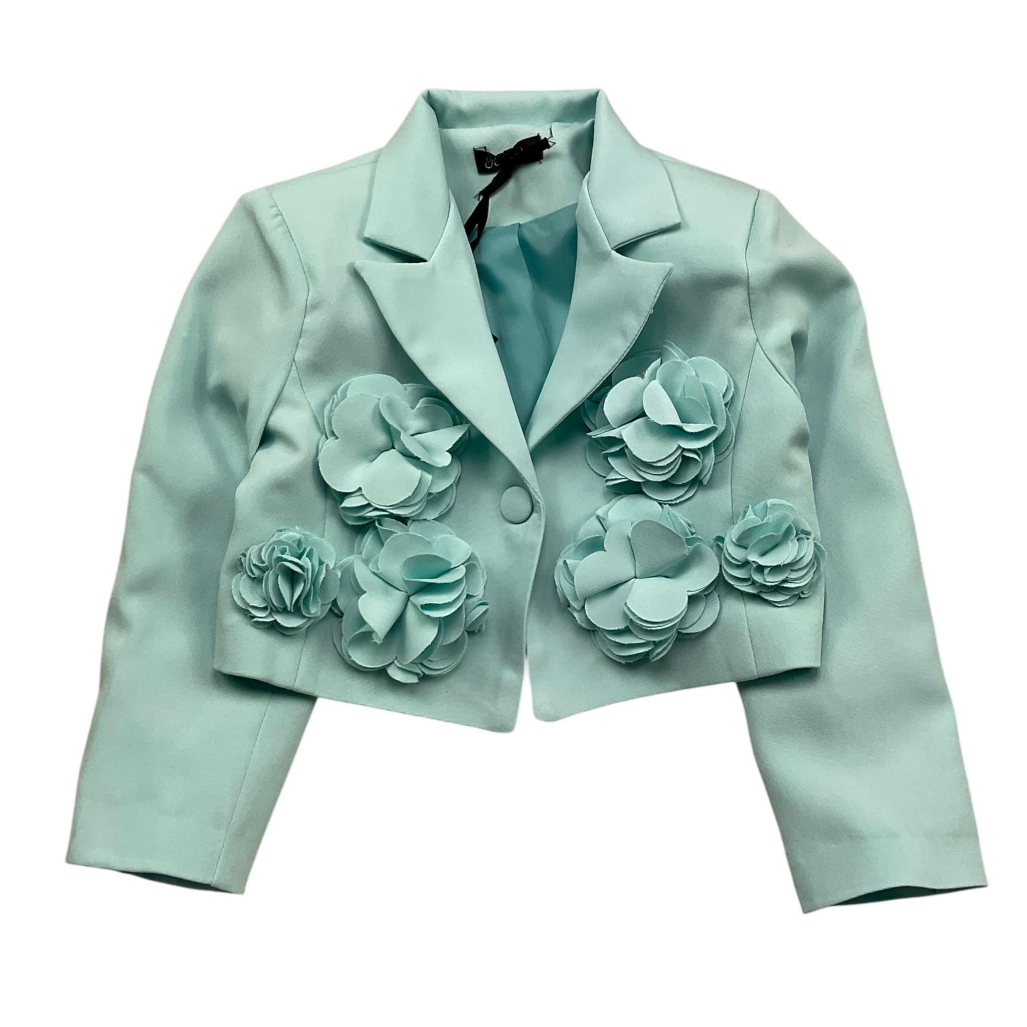 Petit Posh Giacca Crop Tinta Unita con Applicazioni per Bambina GFBS25068GC VERDE ACQUA PETIT POSH 