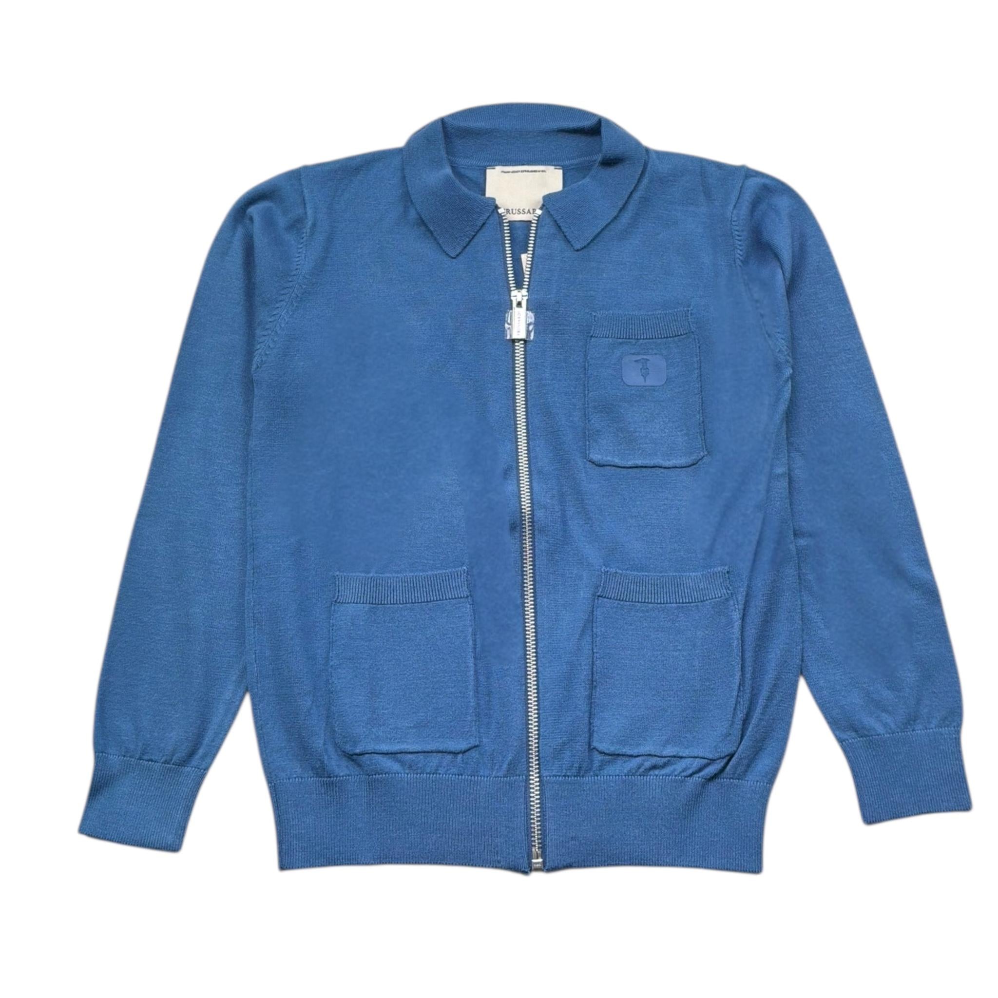 Trussardi Maglia Tinta Unita con Zip E Logo per Bambino TBP26115CD BLU TRUSSARDI 