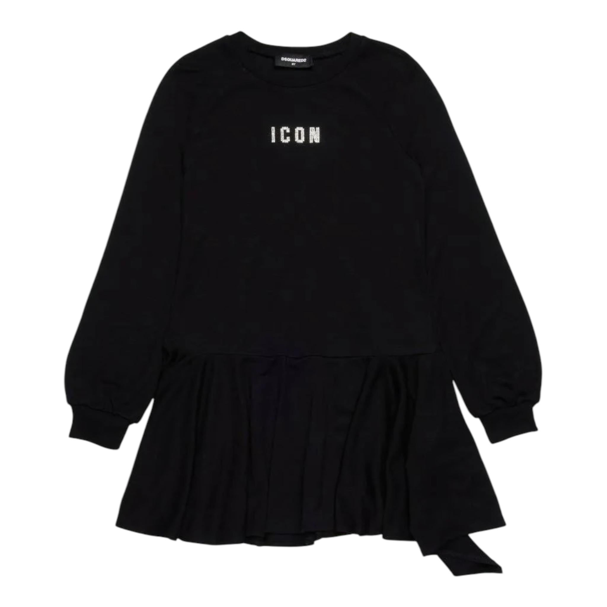 DSQUARED2 abito tinta unita girocollo con billantini Nero per Bambina DQ2673 NERO DSQUARED2 