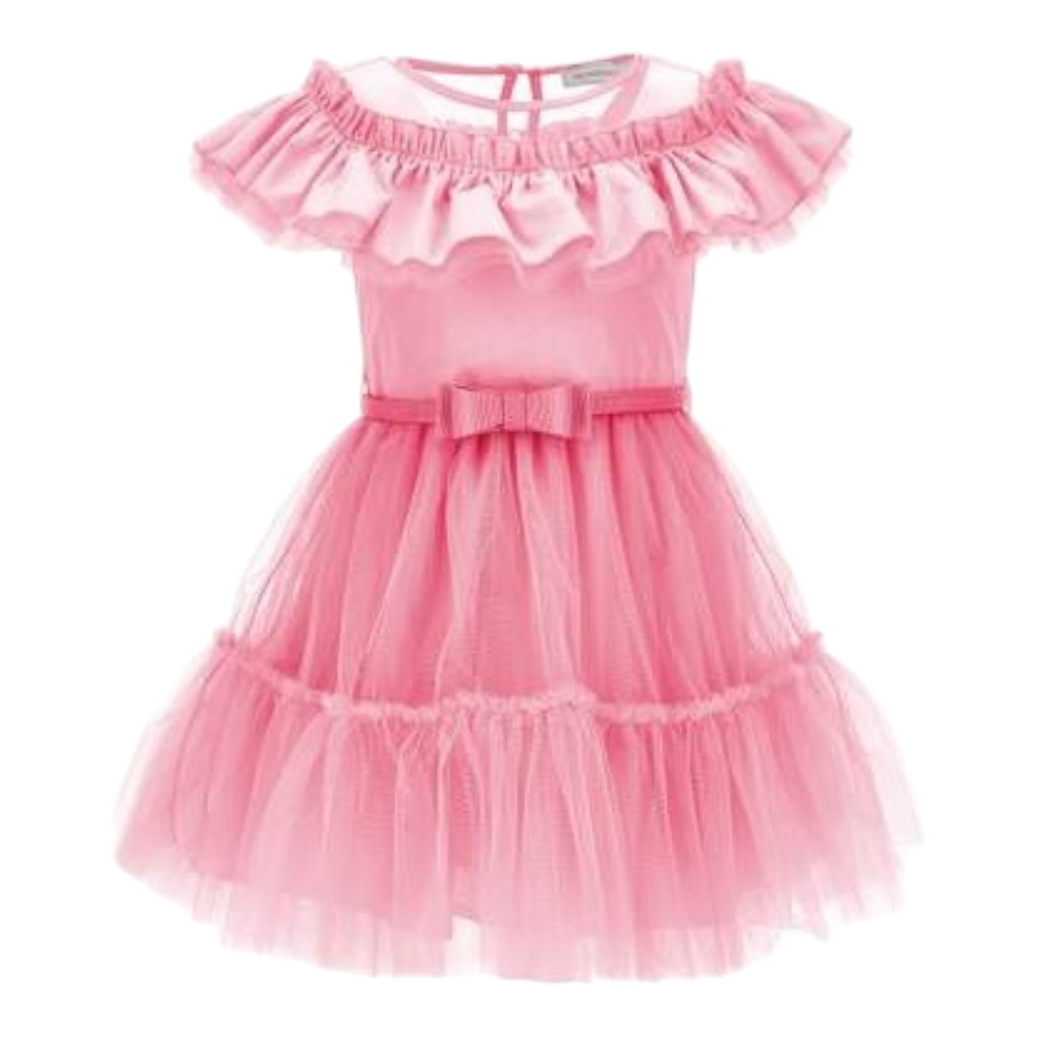 Monnalisa Abito Tinta Unita con Tulle per Neonata 17C905N ROSA MONNALISA 