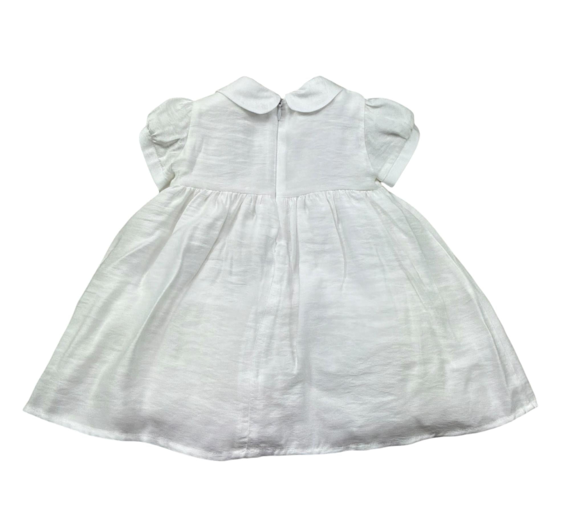 Le Bebe Abito Mezza Manica Tinta Unita con Ricami per Neonata LBG6384 BIANCO LE BEBE 