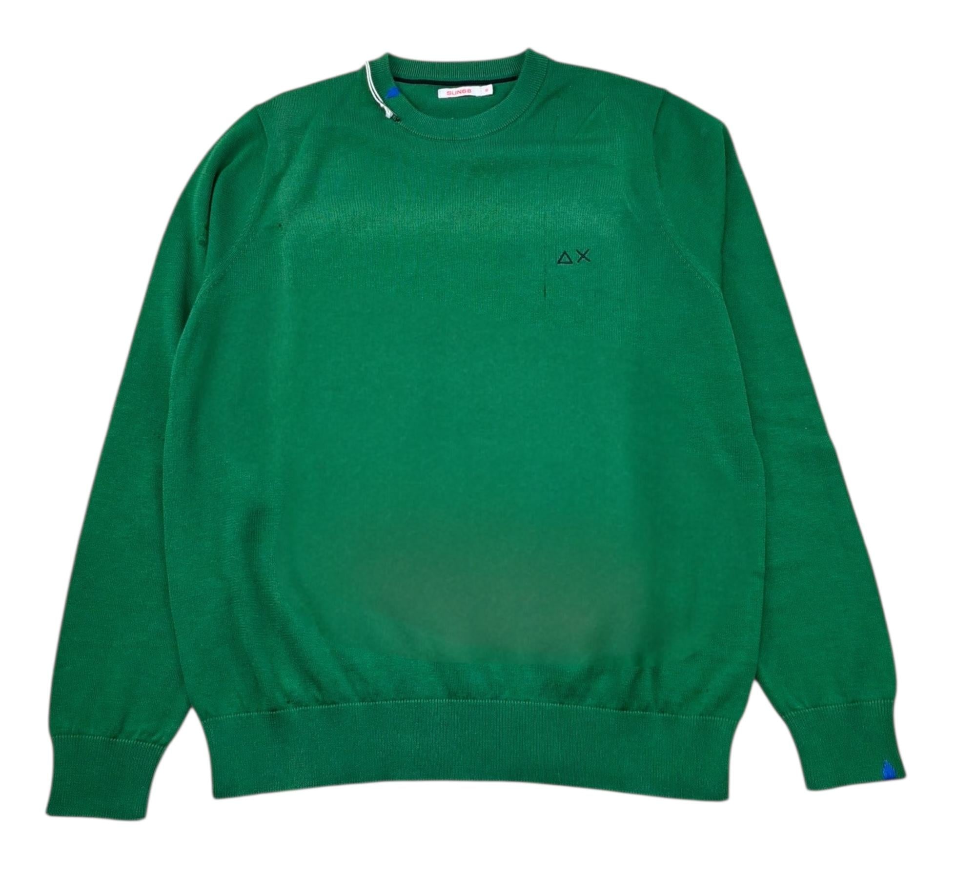 Sun68 Maglia Girocollo Tinta Unita con Logo per Bambino K33301 VERDE SUN68 