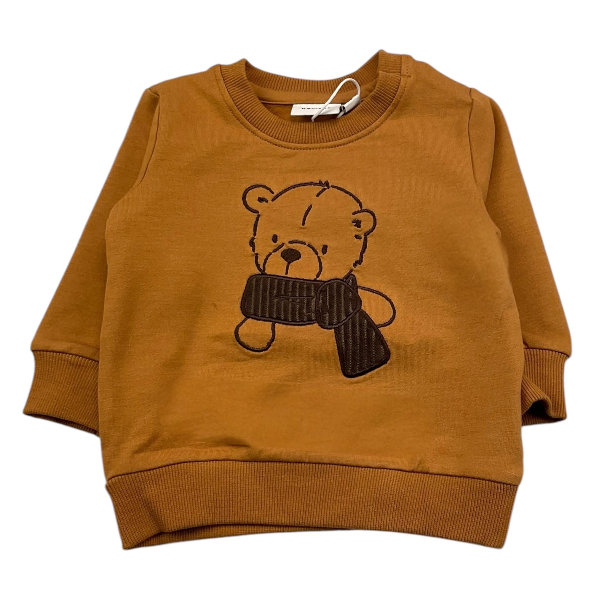 NAME.IT felpa chiusa girocollo tinta unita con ricami orso Senape per Neonato 13236038 SENAPE NAME.IT 