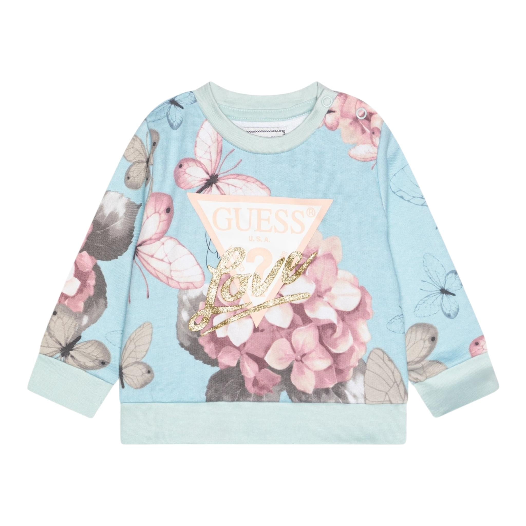 Guess Felpa Chiusa Girocollo Tinta Unita con Stampe per Neonata K5RQ01KA6R4 AZZURRO GUESS 