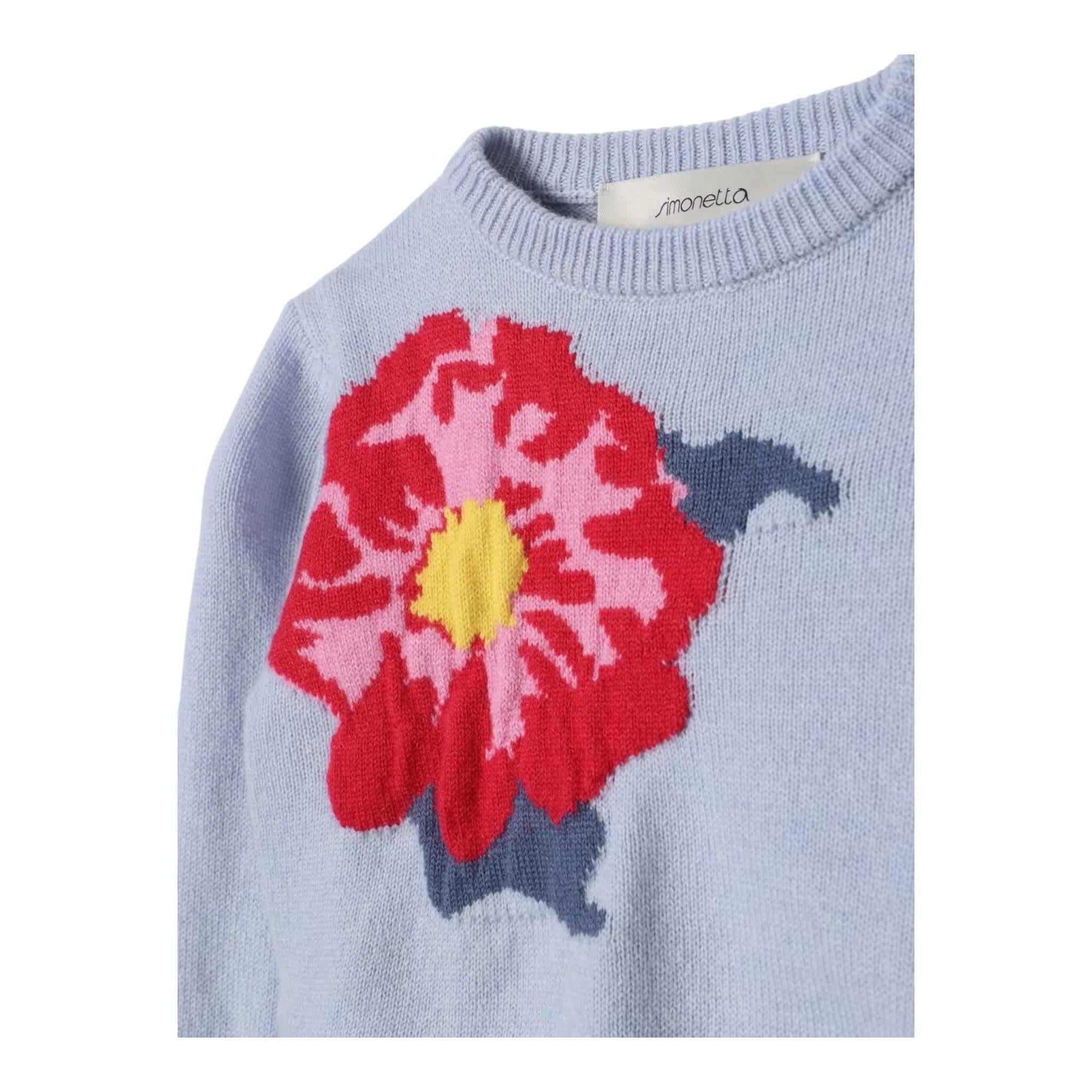 SIMONETTA maglia girocollo tinta unita con ricamo floreale Azzurro per Bambina SV9B10X AZZURRO SIMONETTA 