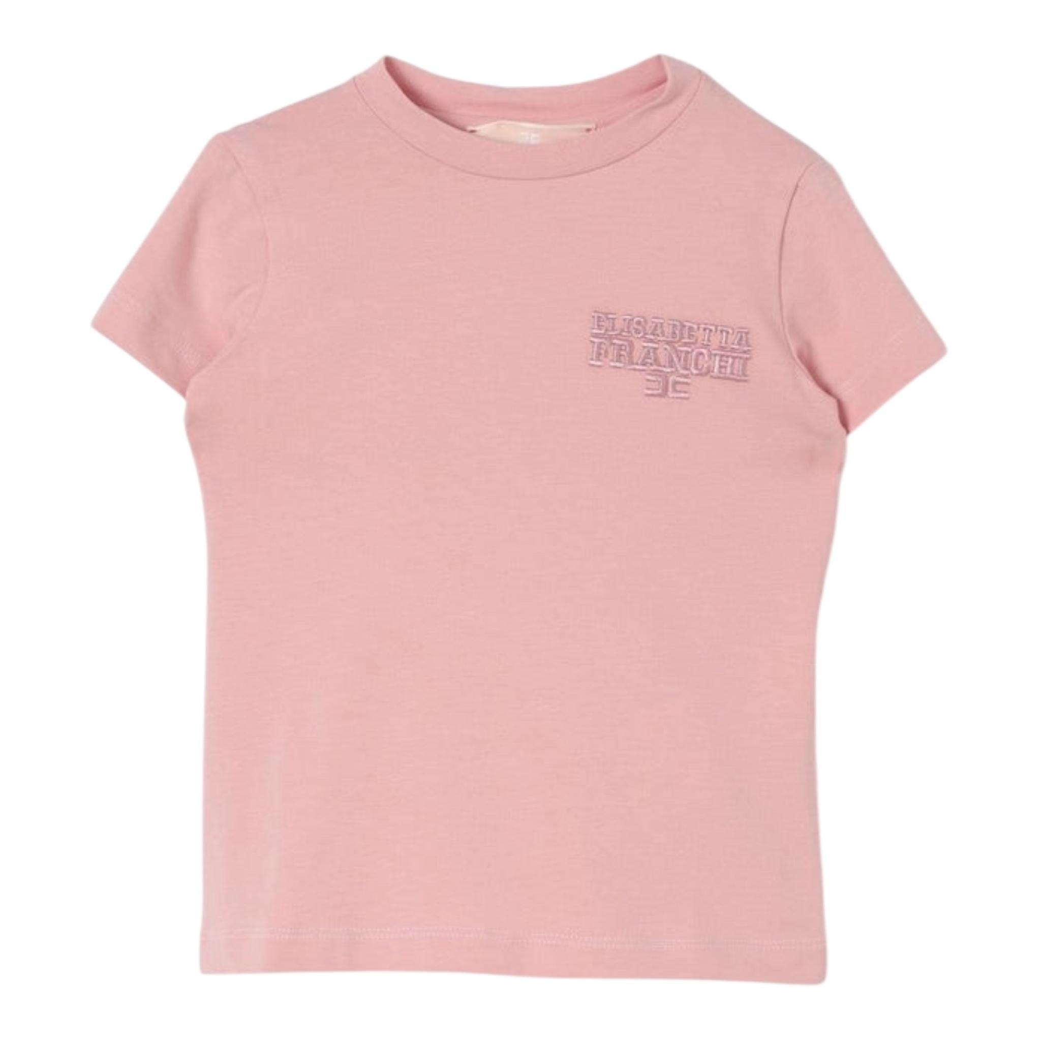 ELISABETTA FRANCHI t-shirt girocollo tinta unita con logo Rosa per Neonata EGTS084N ROSA ELISABETTA FRANCHI 