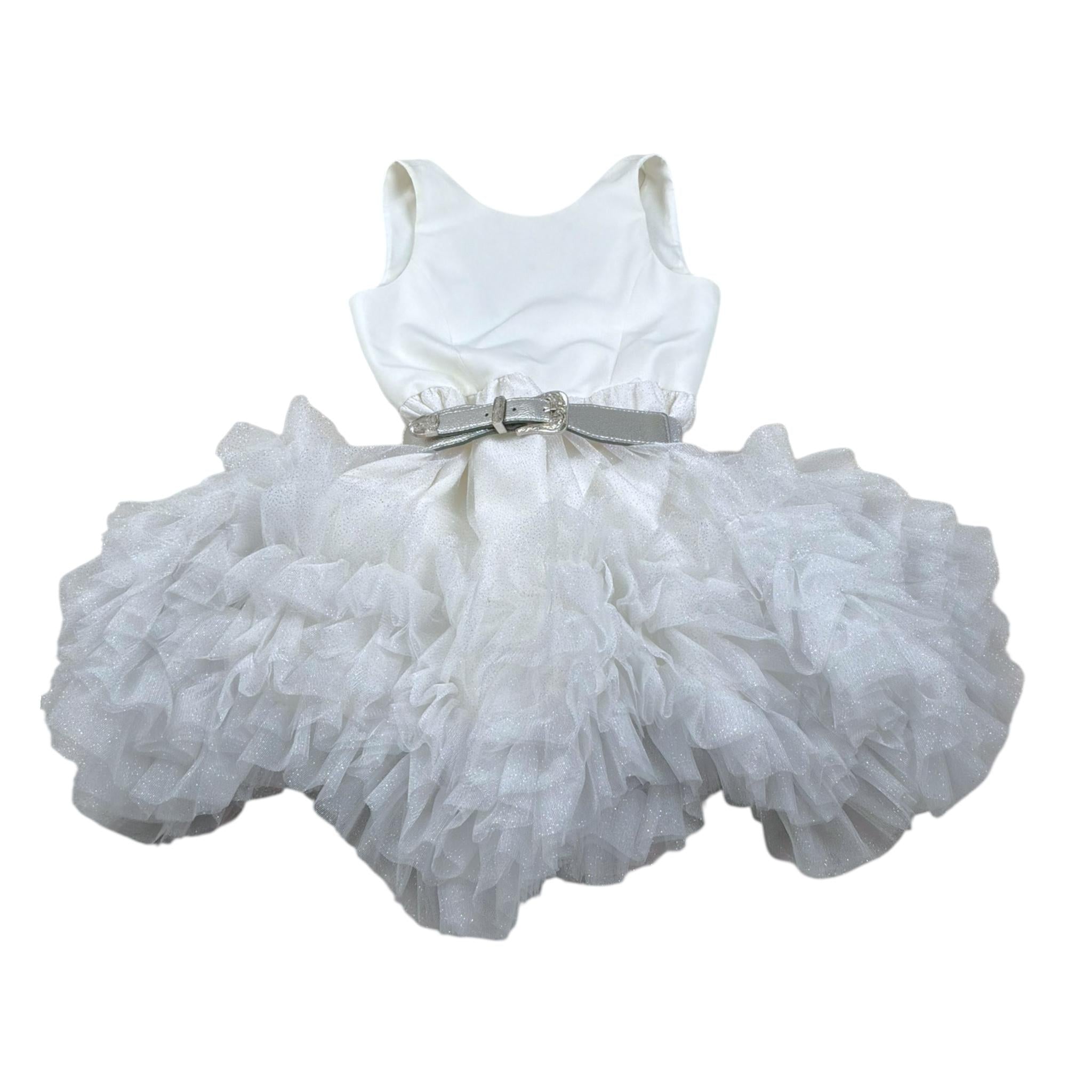 Nunzia Corinna Abito Cerimonia Tinta Unita con Tulle E Cintura per Bambina NJ2015960 PANNA NUNZIA CORINNA 