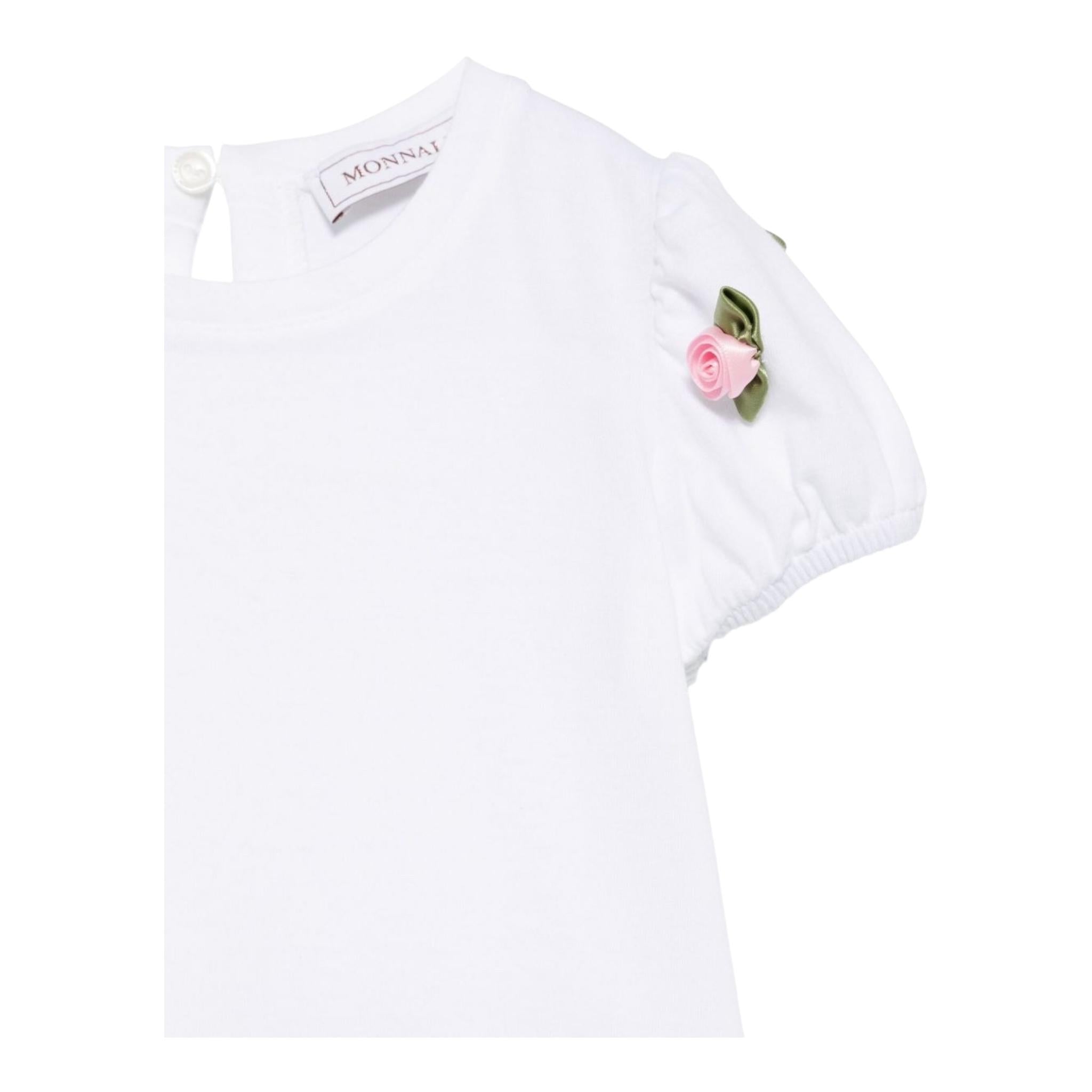 Monnalisa T-Shirt Girocollo Tinta Unita con Applicazioni per Neonata 31E604N BIANCO MONNALISA 
