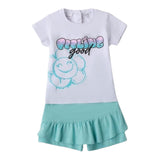 Sarabanda Completo 2 Pezzi T-Shirt-Short  per Bambina 0B253 BIANCO/AZZURRO SARABANDA 
