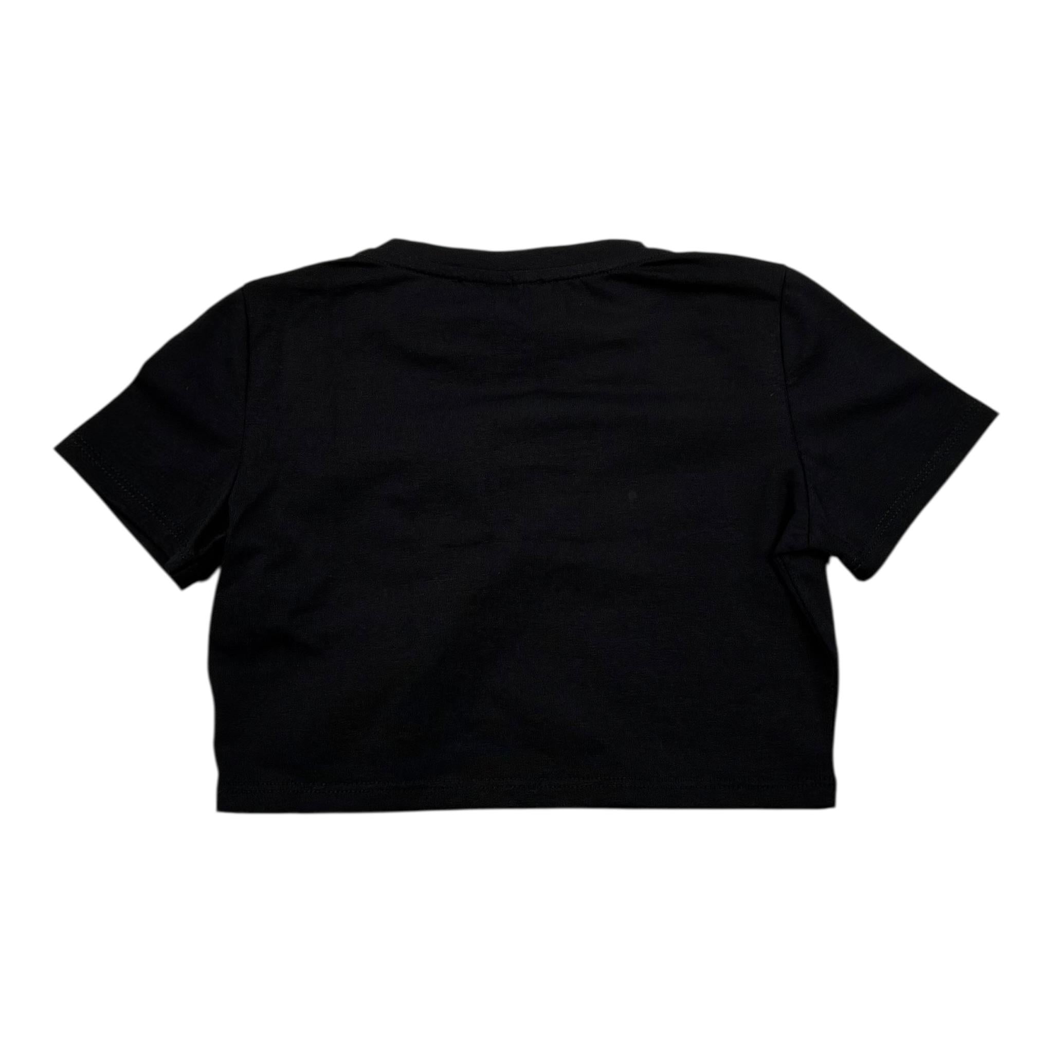 Please T-Shirt Modello Crop Tinta Unita con Brillantini per Bambina MB26032G73 NERO PLEASE 