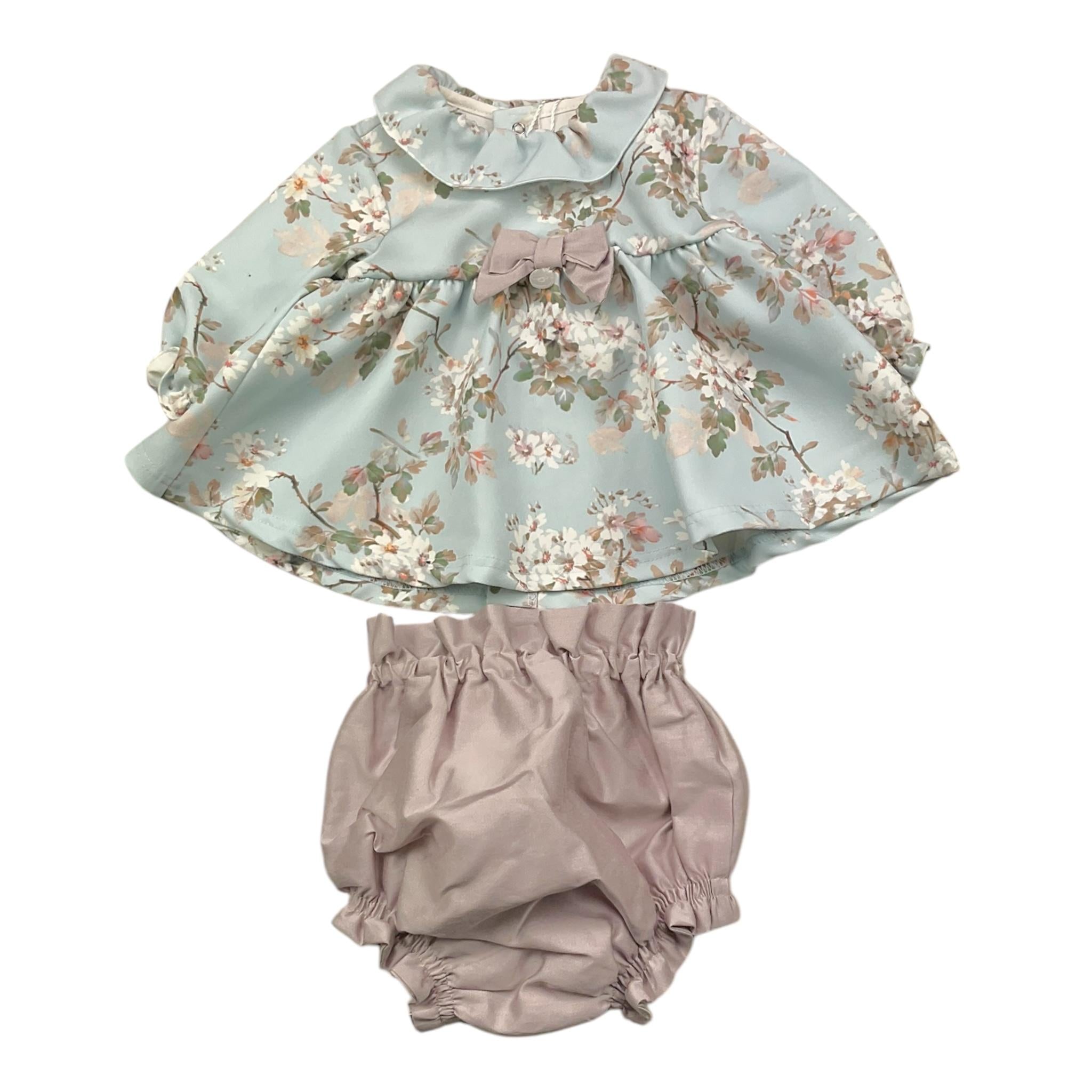 BARCELLINO completo 2pz camicia-coulotte bicolore con stampa Rosa/azzurro per Neonata 116105B ROSA/AZZURRO BARCELLINO 