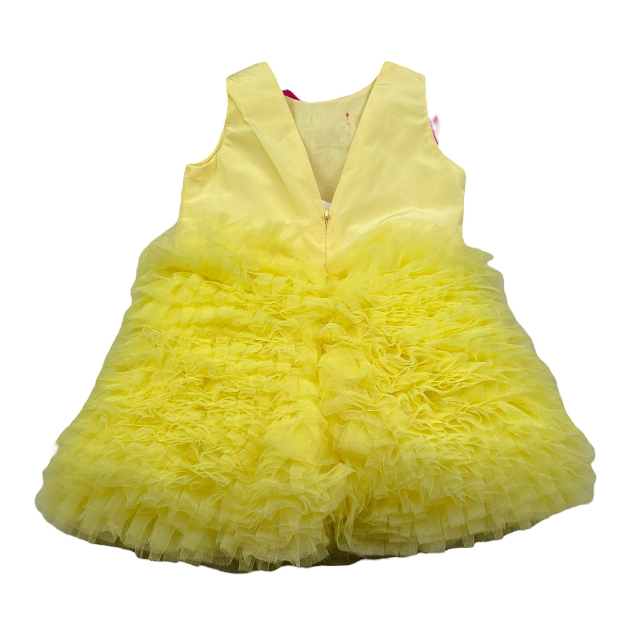Miss Grant Abito Giromanica Tinta Unita con Tulle per Neonata MG1349X GIALLO MISS GRANT 