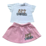 Moschino Completo 2 P T-Shirt Girocollo Tinta Unita con Stampa-Gonna per Neonata MBG01GG BIANCO MOSCHINO 